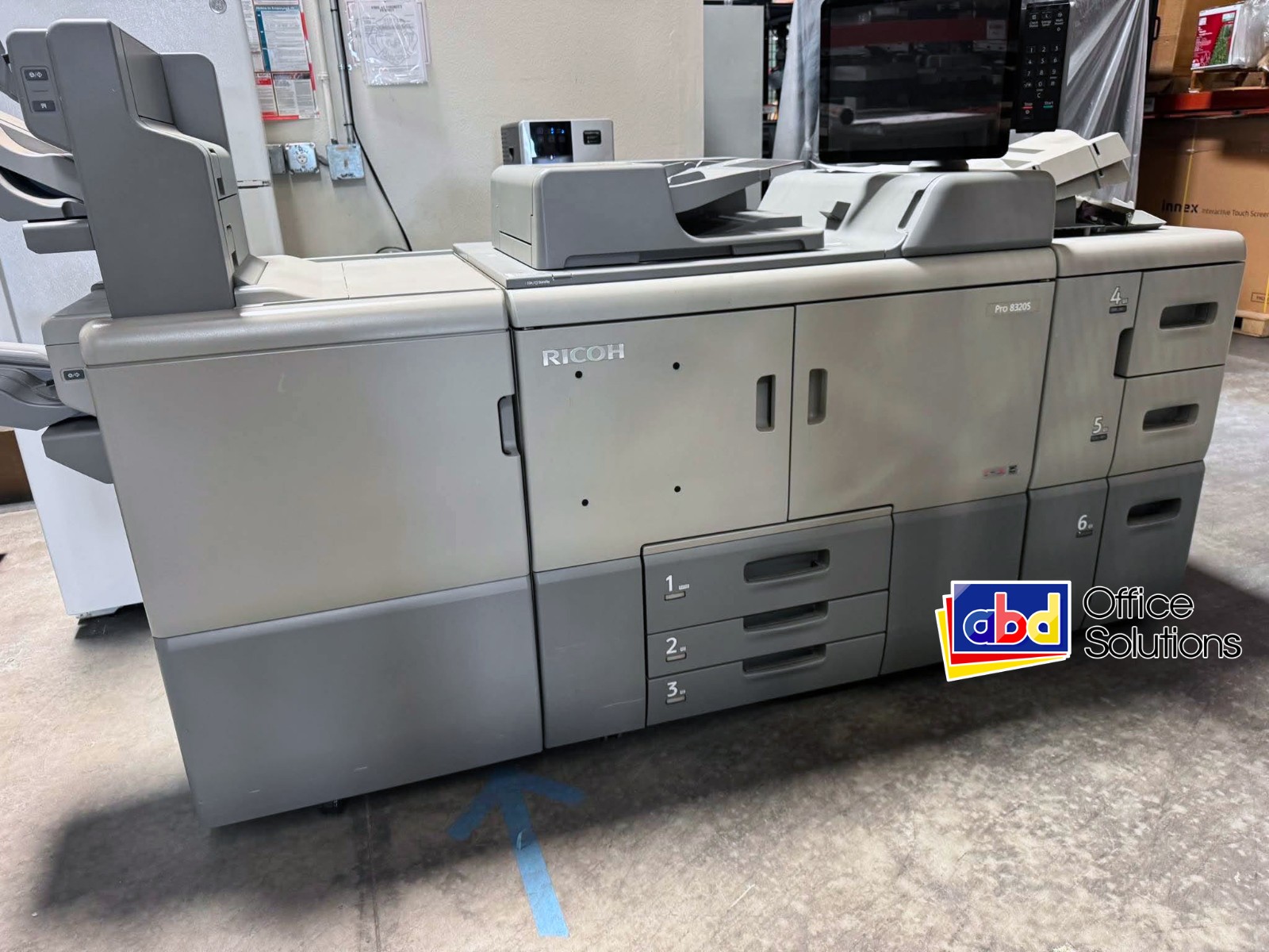 Ricoh Pro 8320S Mono BW Production Printer Copier Scanner Feeder Finisher 136ppm