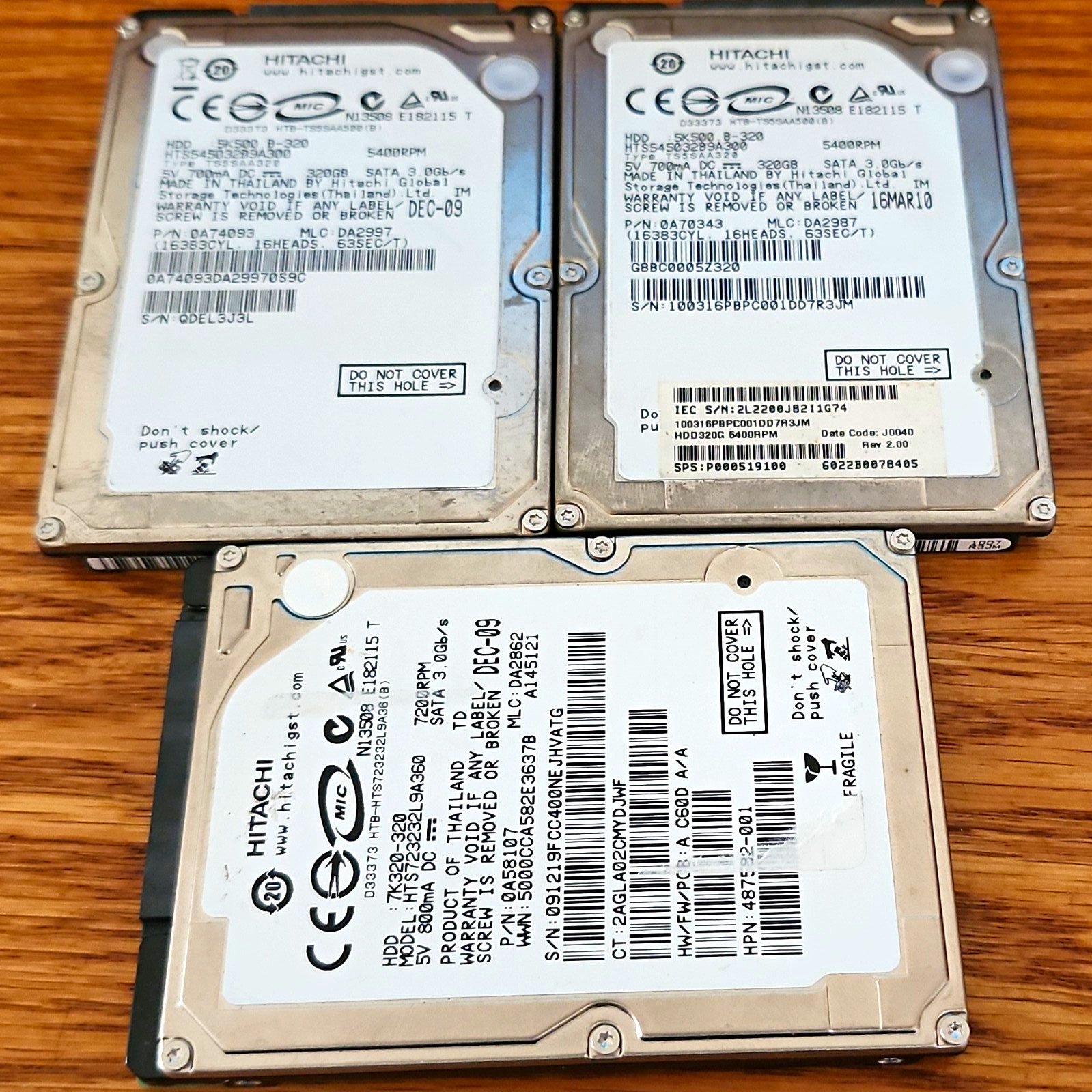 Lot Of 3, 320GB 2.5" SATA Hdd