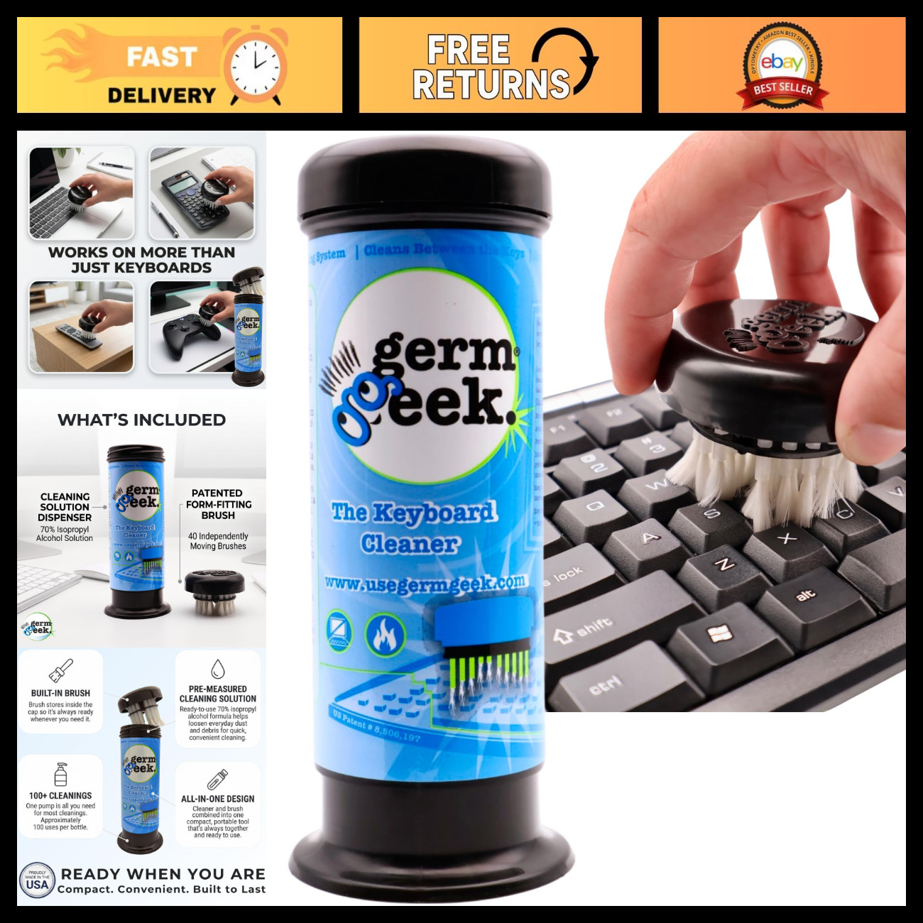 Reusable Keyboard & Electronics Cleaner Kit | Brush & Cleaning Solution Combo