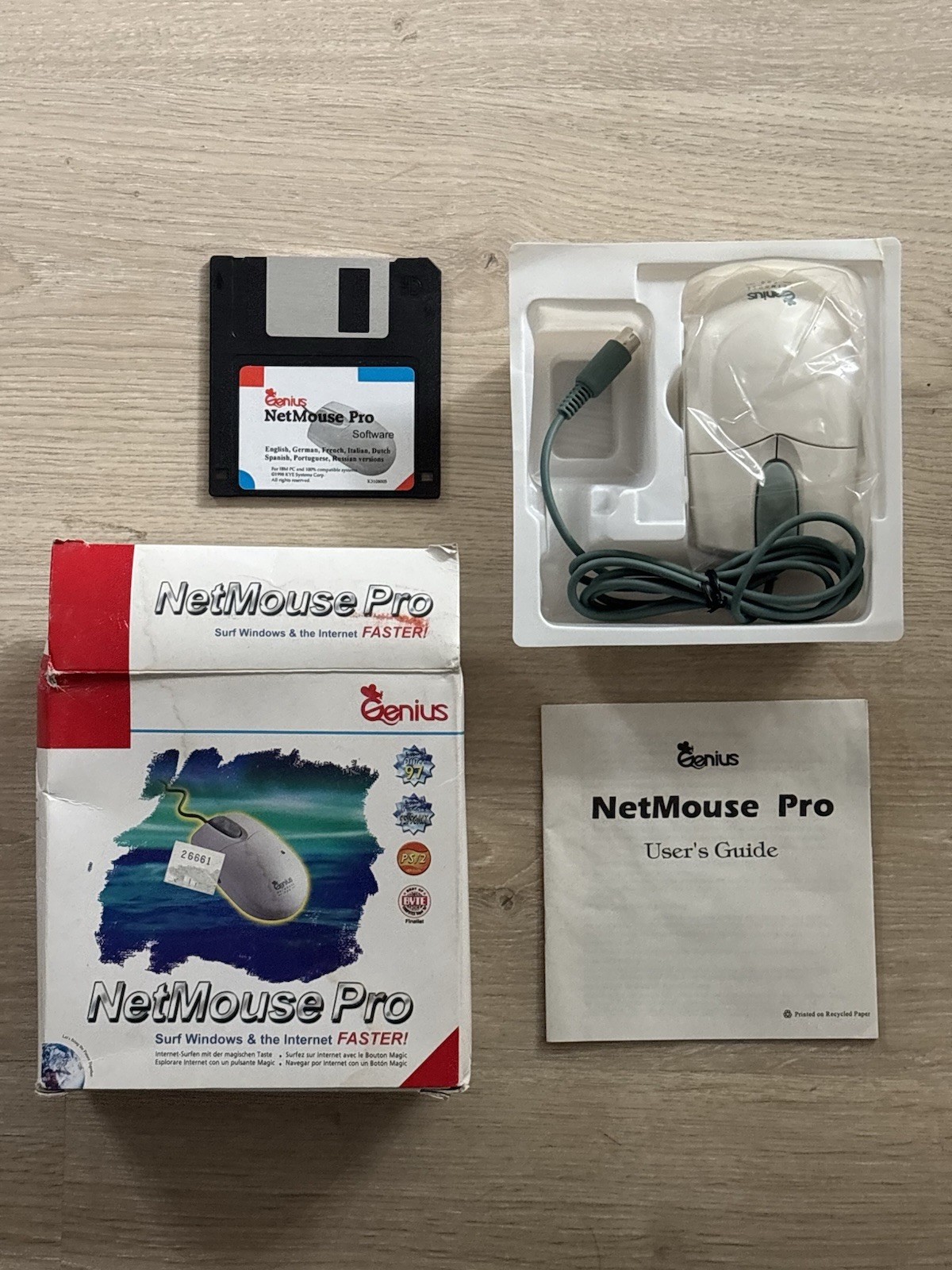 NEW Vintage Genius NetMouse Pro PS/2 Mouse w/ 3.5" Floppy & Original Box NOS