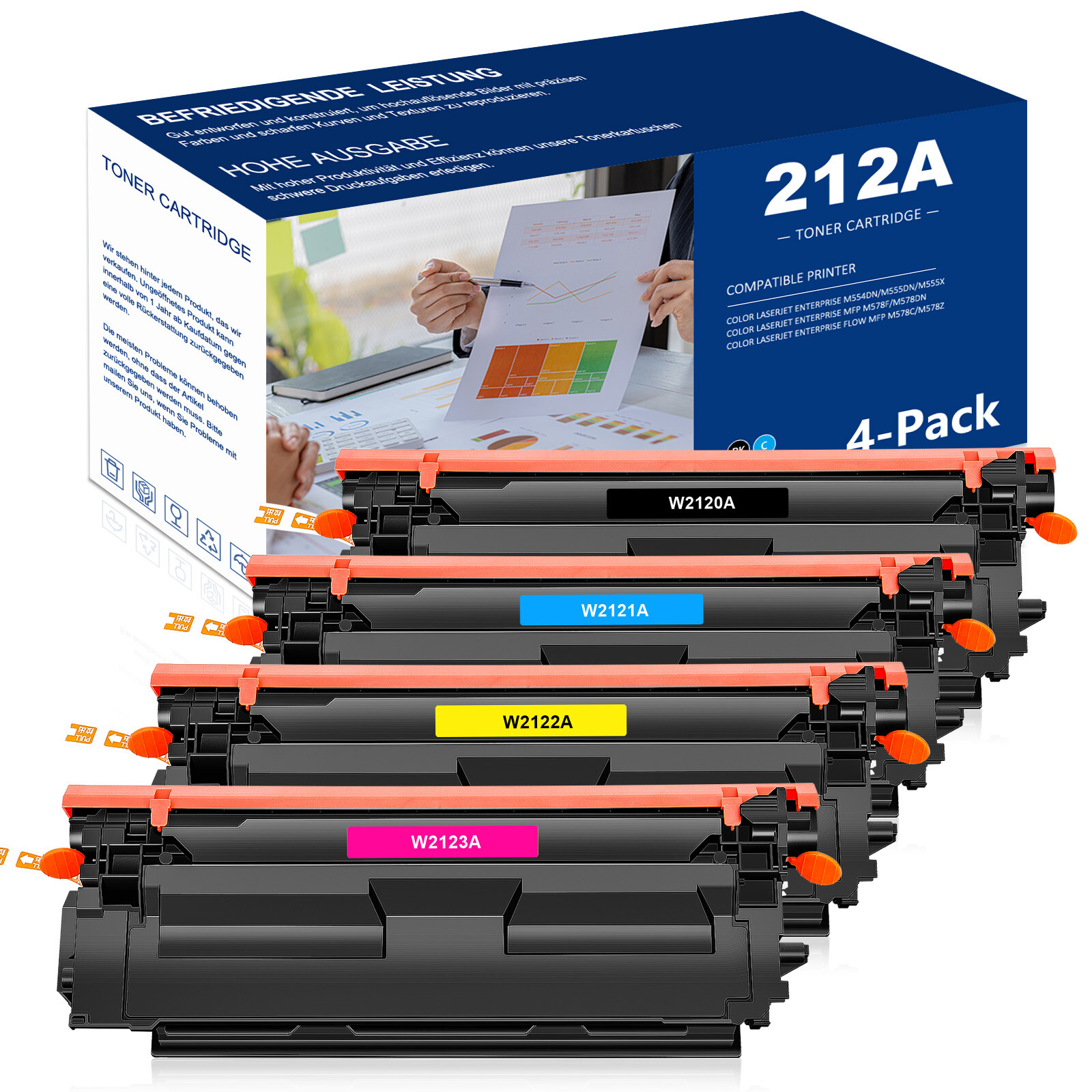 4PK W2120A 212A Toner Compatible With HP Color LaserJet  M578c M554dn WITH CHIP