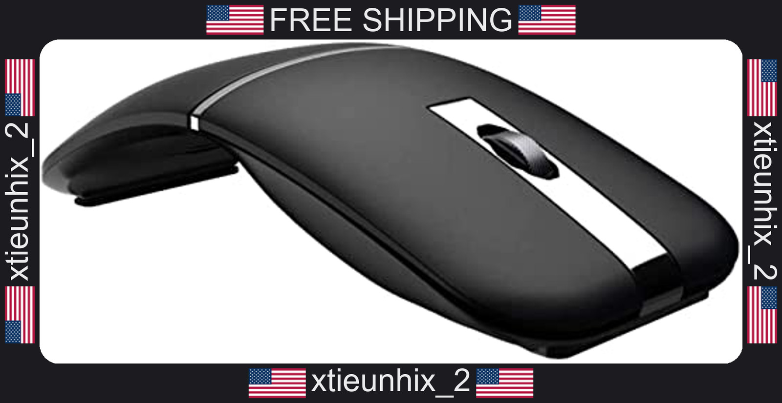 Wireless Foldable Arc Mouse for Laptop and PC, Bluetooth & 2.4GHz, Black