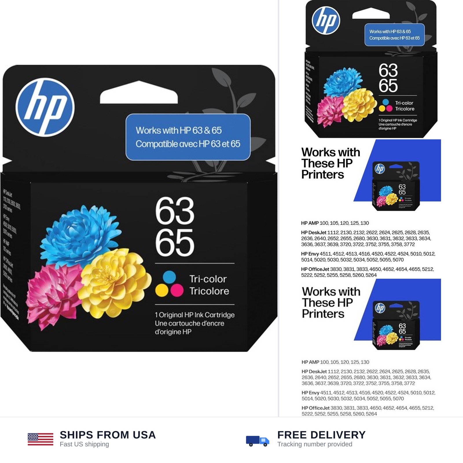 HP 63/65 Tri-Color Ink Cartridge (Replaces and Works with Both 63 & 65) | Wor...