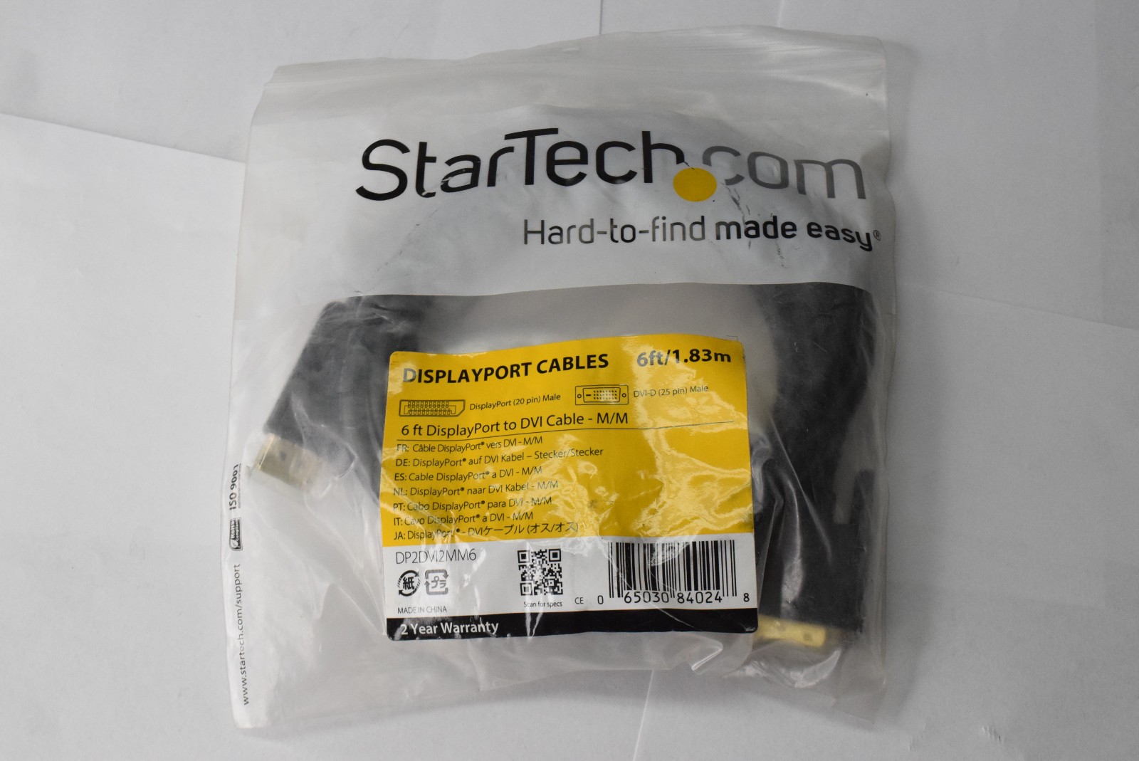 Startech DP2DVI2MM6 DisplayPort Male to DVI Male 6ft Cable