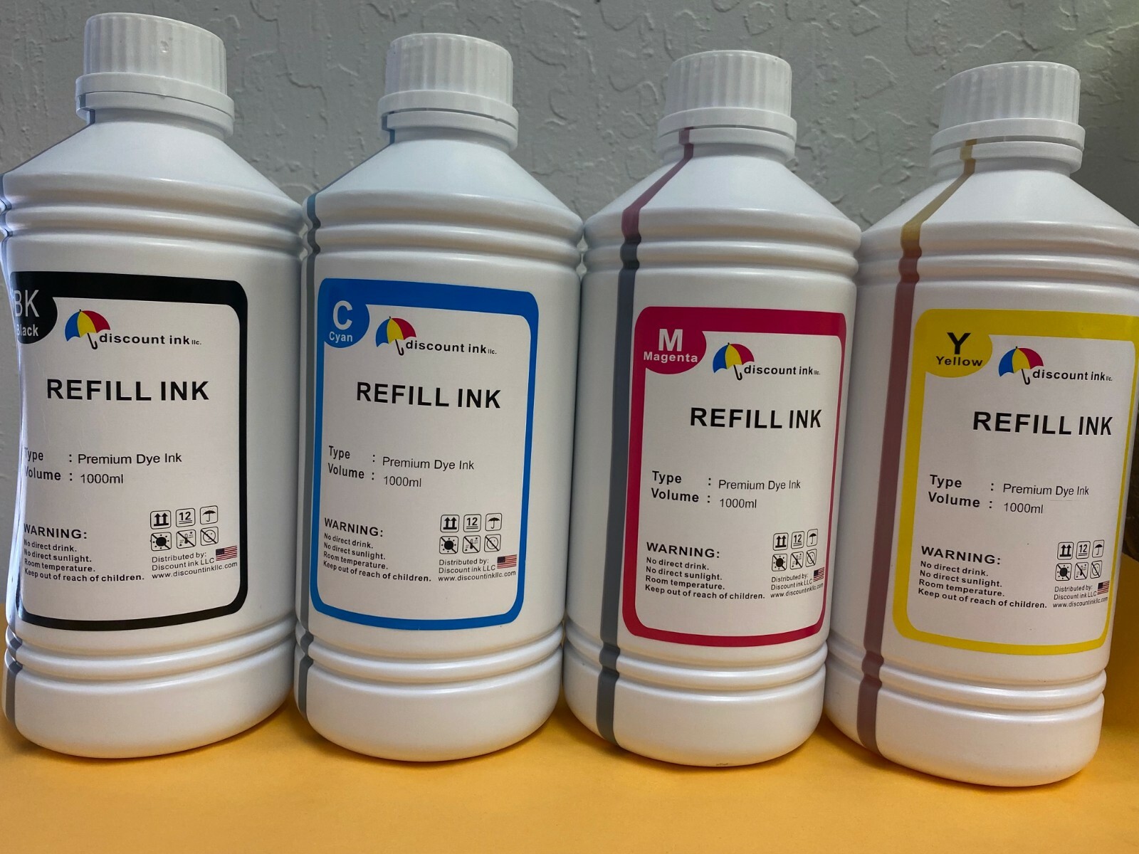 4x1000ml Black Cyan Magenta Yellow Refill ink for HP Canon Dell inkjet printer