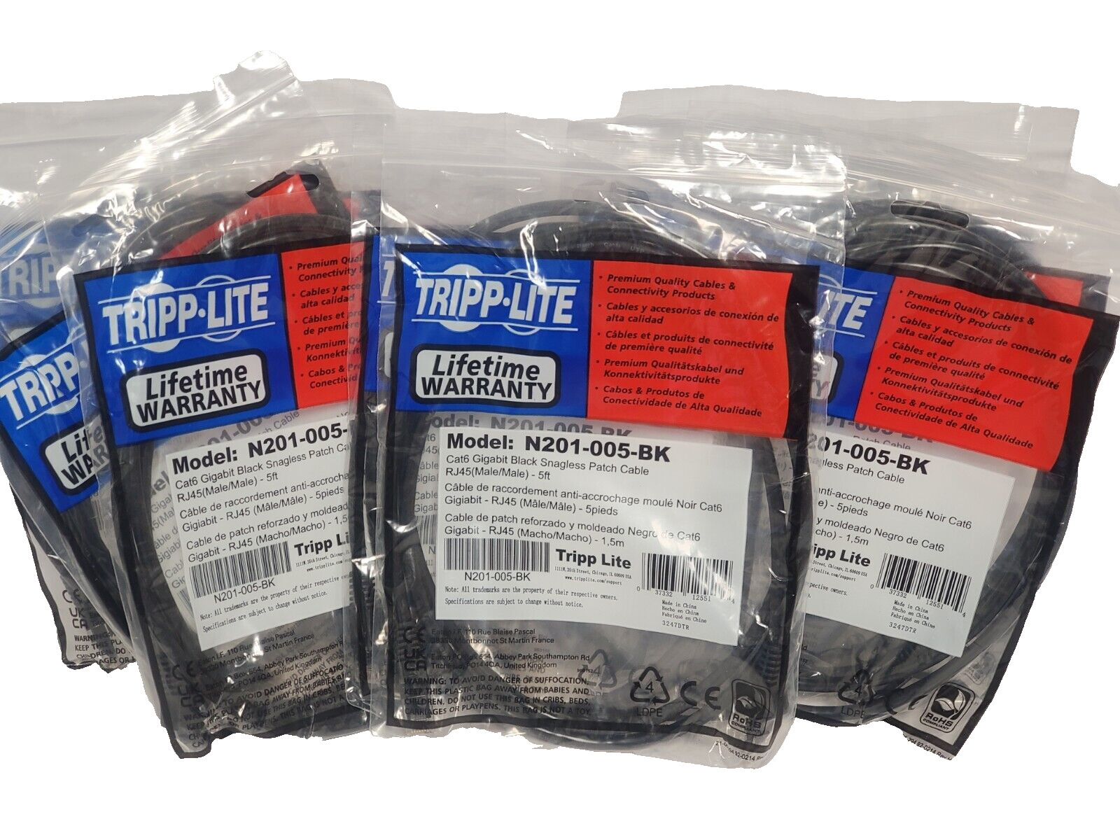 TRIPP-LITE N201-005-BK RJ-45 MALE/MALE  5ft BLACK CABLE  LOT Of 10