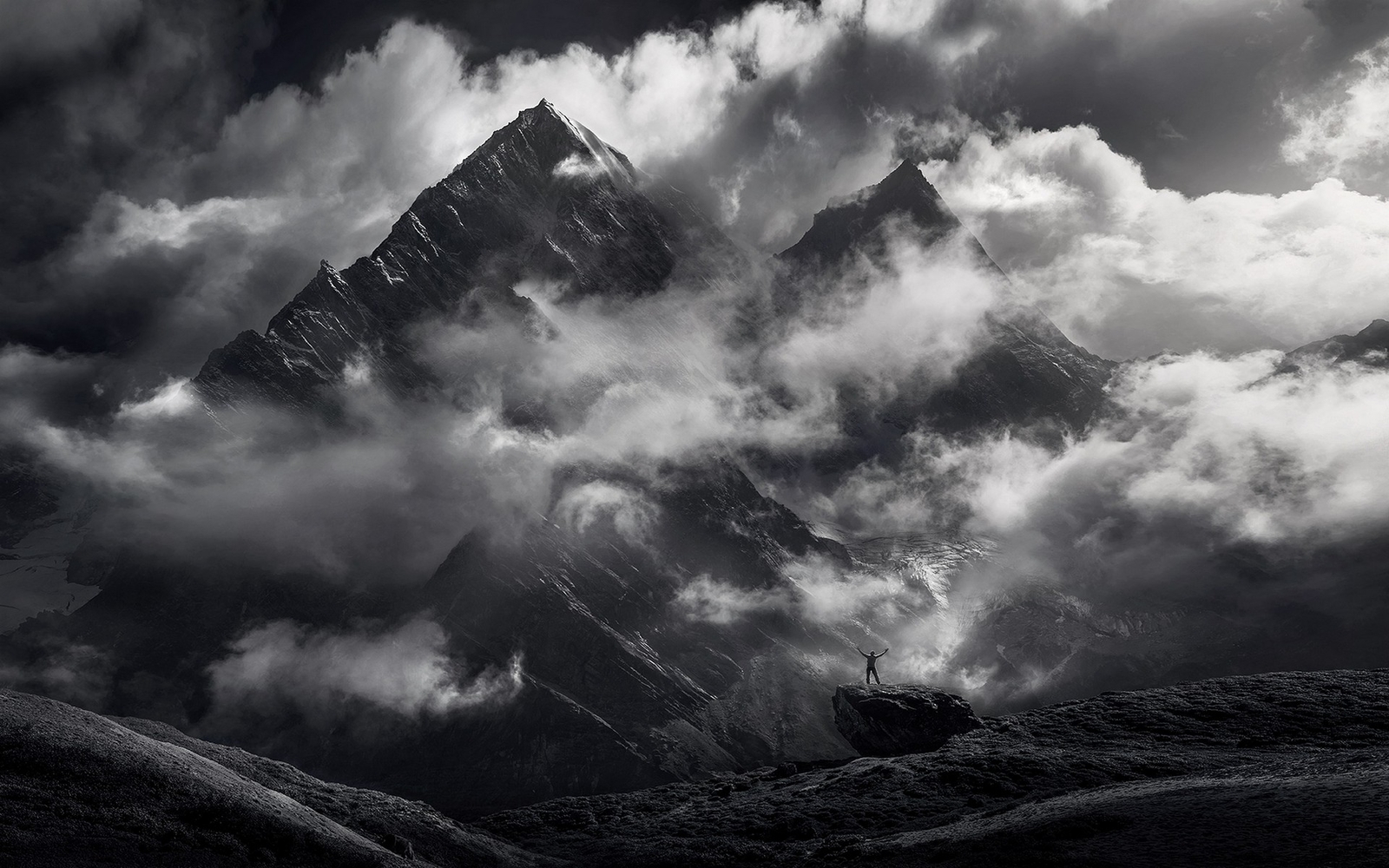 Landscape nature monochrome mountains himalayas clouds Custom Gaming Mat Desk