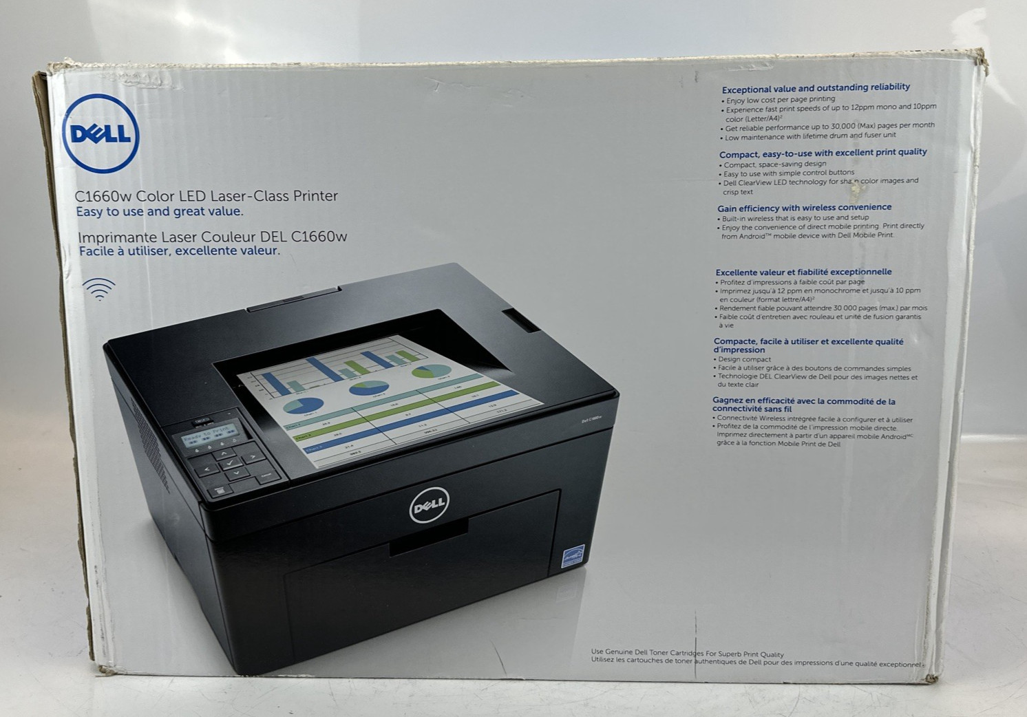 Dell C1660w Color Laser Printer – Wi-Fi, Includes Cables & Box