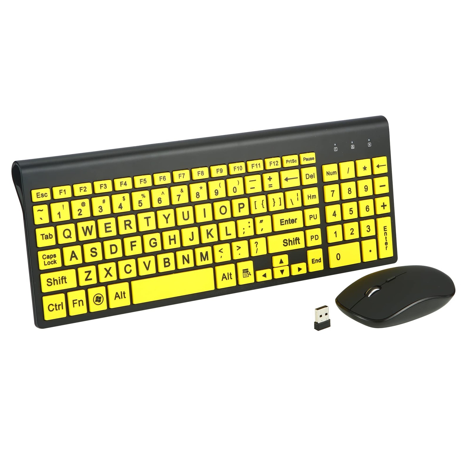 Full Size Large Print 2.4G Wireless Keyboard Mouse Visually Impaired Yellow