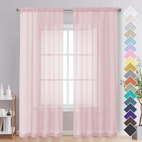 Pink Sheer Curtains 84 Inches Long 2 Panels - 42"W x 84"L (Pack of 2) Blush