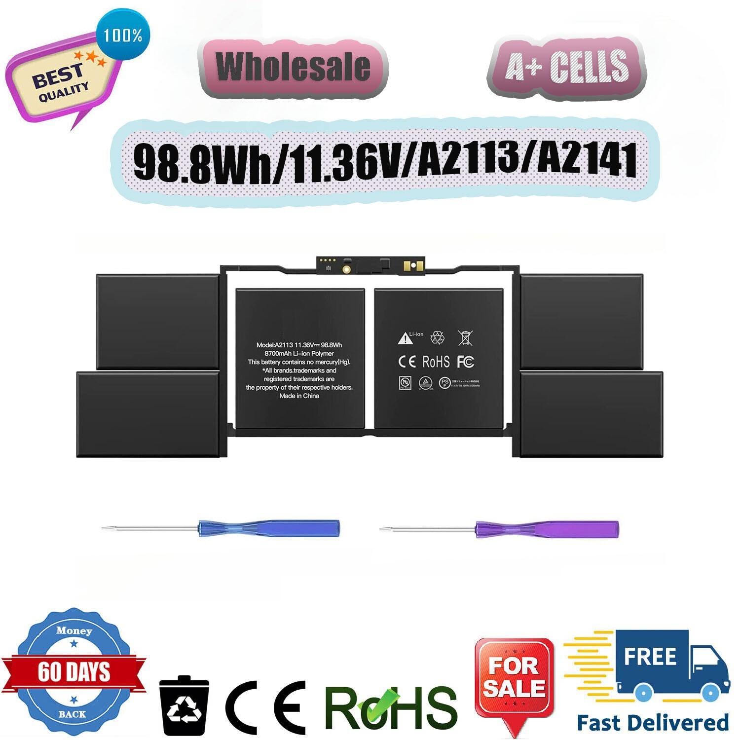 A2113 Battery for MacBook Pro Retina 16" Model A2141 2019 2020 Year 610-00533