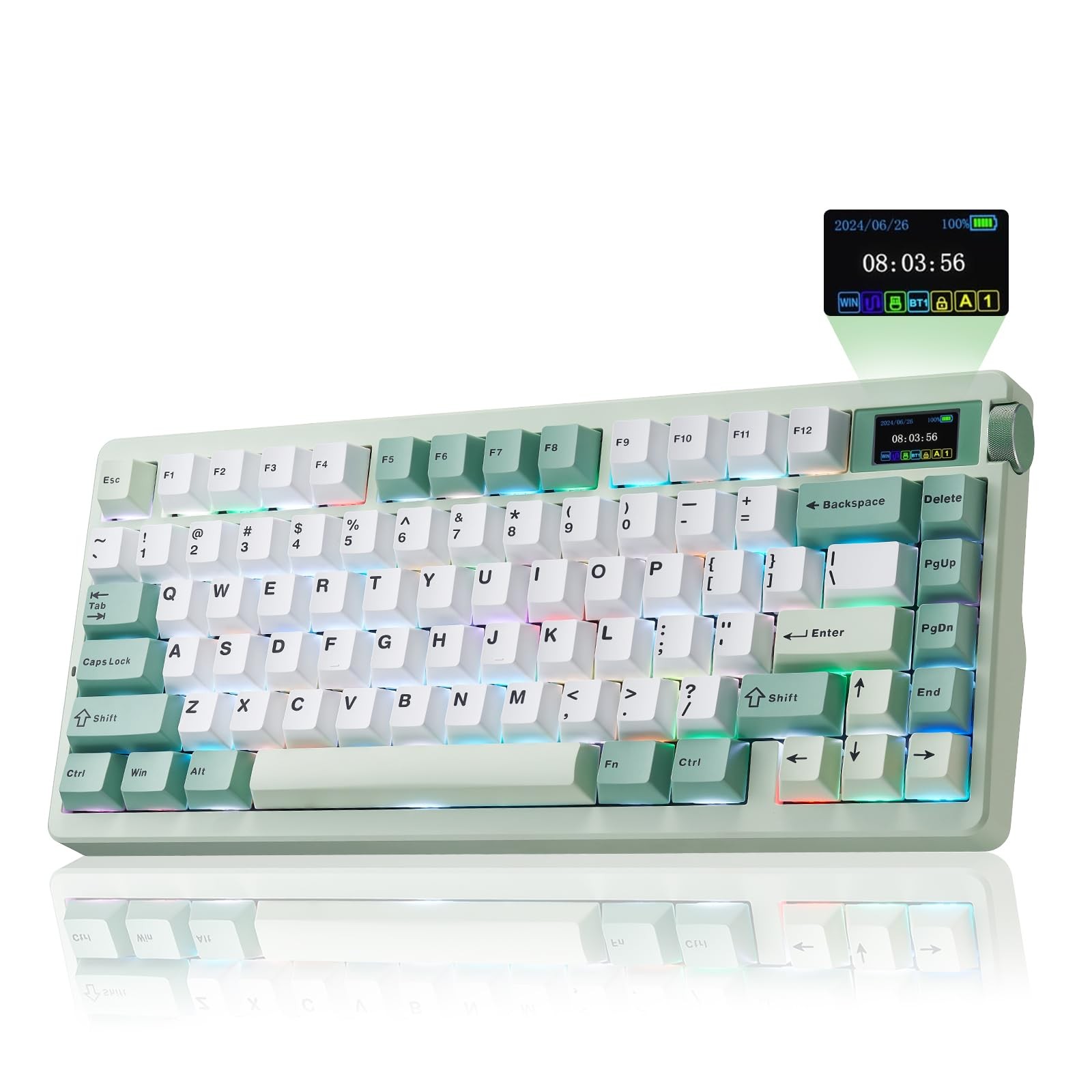 LEOBOG Nova75 WhiteandGreen Mechanical Keyboard Tri-mode RGB Knob