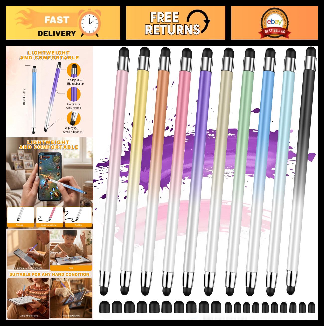 10 Pcs 2-in-1 Touch Screen Stylus Pen, High Precision, Compatible with iPad/iPho