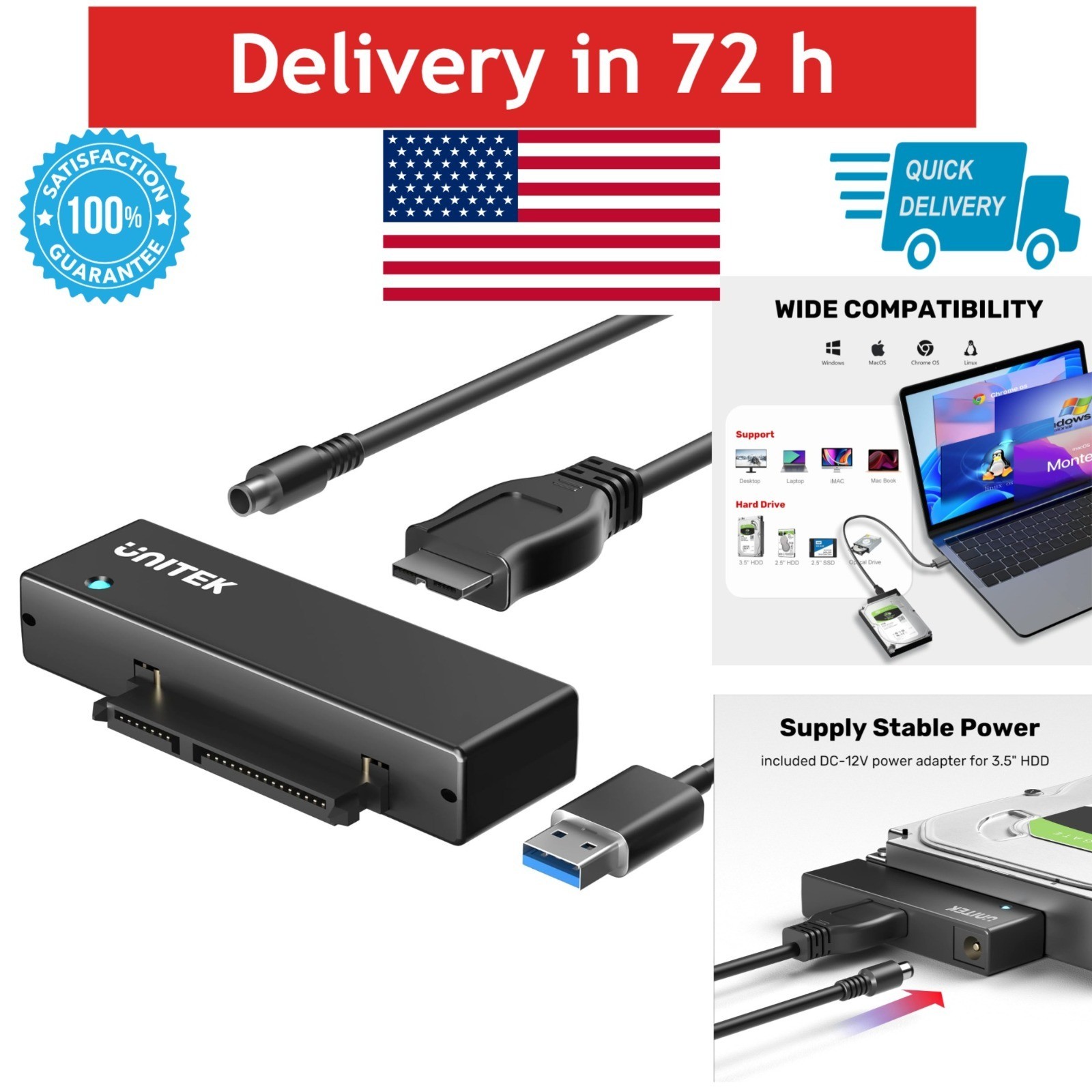 Unitek USB 3.0 SATA III Adapter for 2.5/3.5" HDD/SSD - UASP 5Gbps