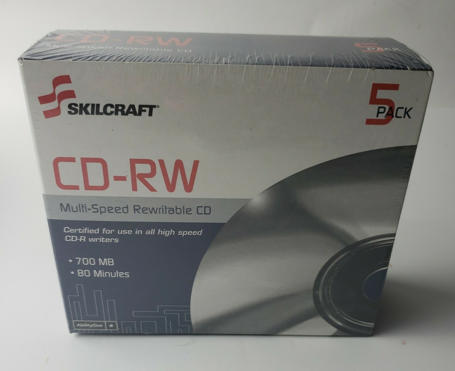 ABILITY ONE 7045-01-470-3592 CD-RW Disc,700 MB,80 min,4x-12x,PK5