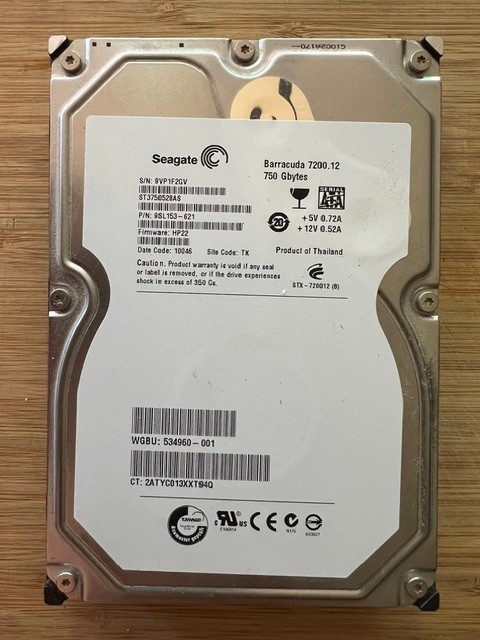 Seagate Barracuda 7200.12 750GB HDD ST3750528AS 3.5 SATA 9VP1F2GV
