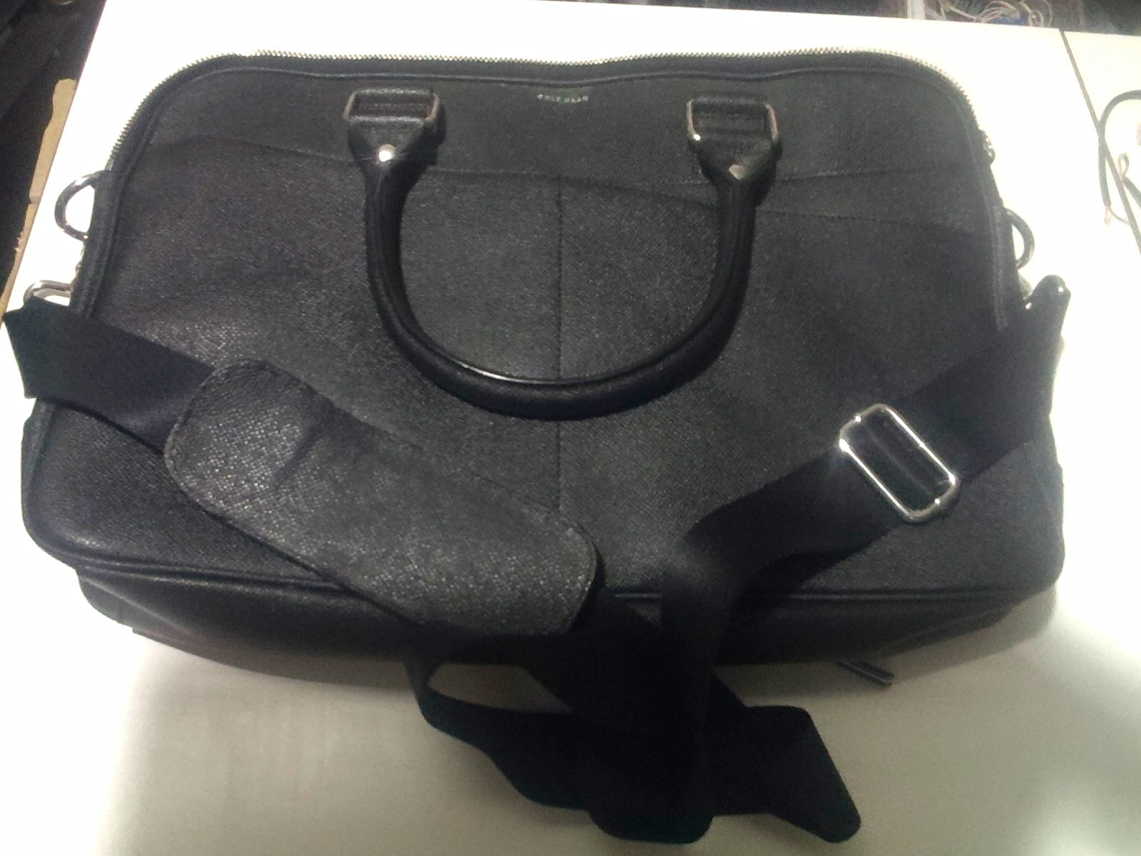 Cole Haan Black Leather Briefcase for 15" Laptop, Strap, Padded, Partitions