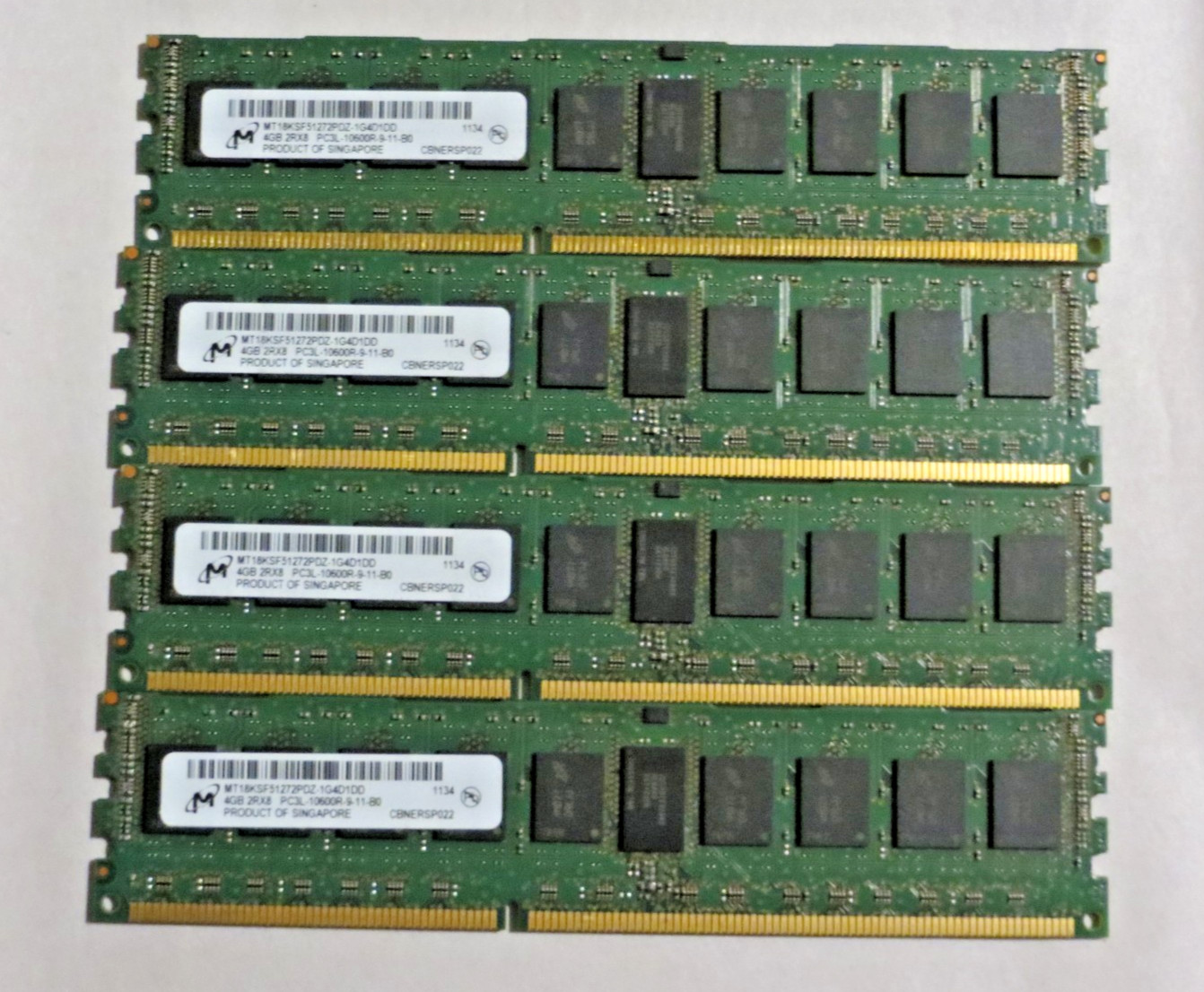 16GB Kit 4x4GB DDR3L 1333 PC3L-10600R ECC Reg Micron MT18KSF51272PDZ RDIMM