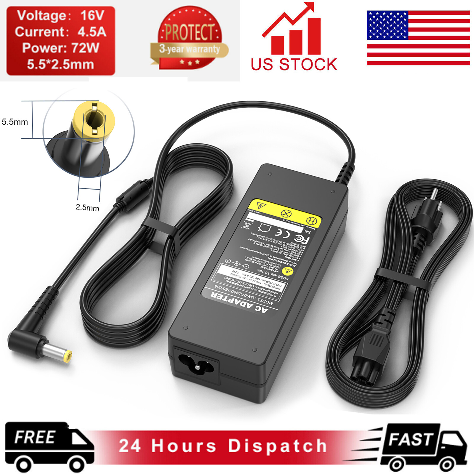 72W AC Adapter Charger for Panasonic Toughpad FZ-M1 FZ-G1 CF-AA1653A CF-AA1653AM