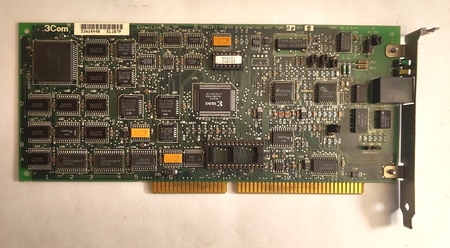 3Com EtherLink 16 TP ISA 16 & 8 bit PC XT Network Card 1991 UNTESTED