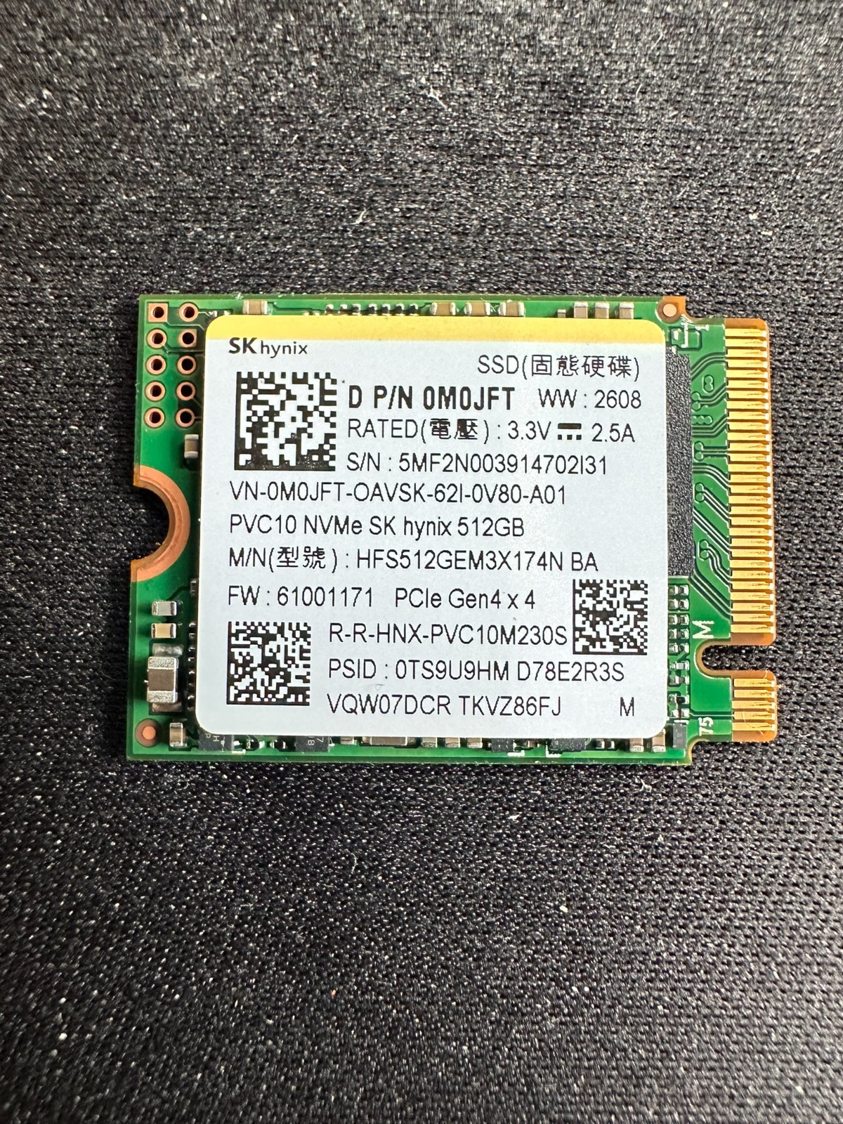 Genuine SK hynix PVC10 512GB NVMe SSD pulled from a brand-new Dell computer