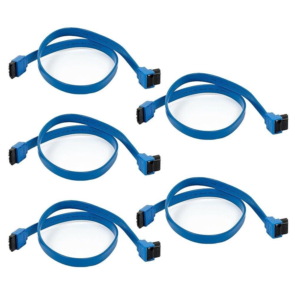 5 Pcs 18" SATA 3 III SATA3 Straight to Right Angle HDD Drive Data Cable Blue