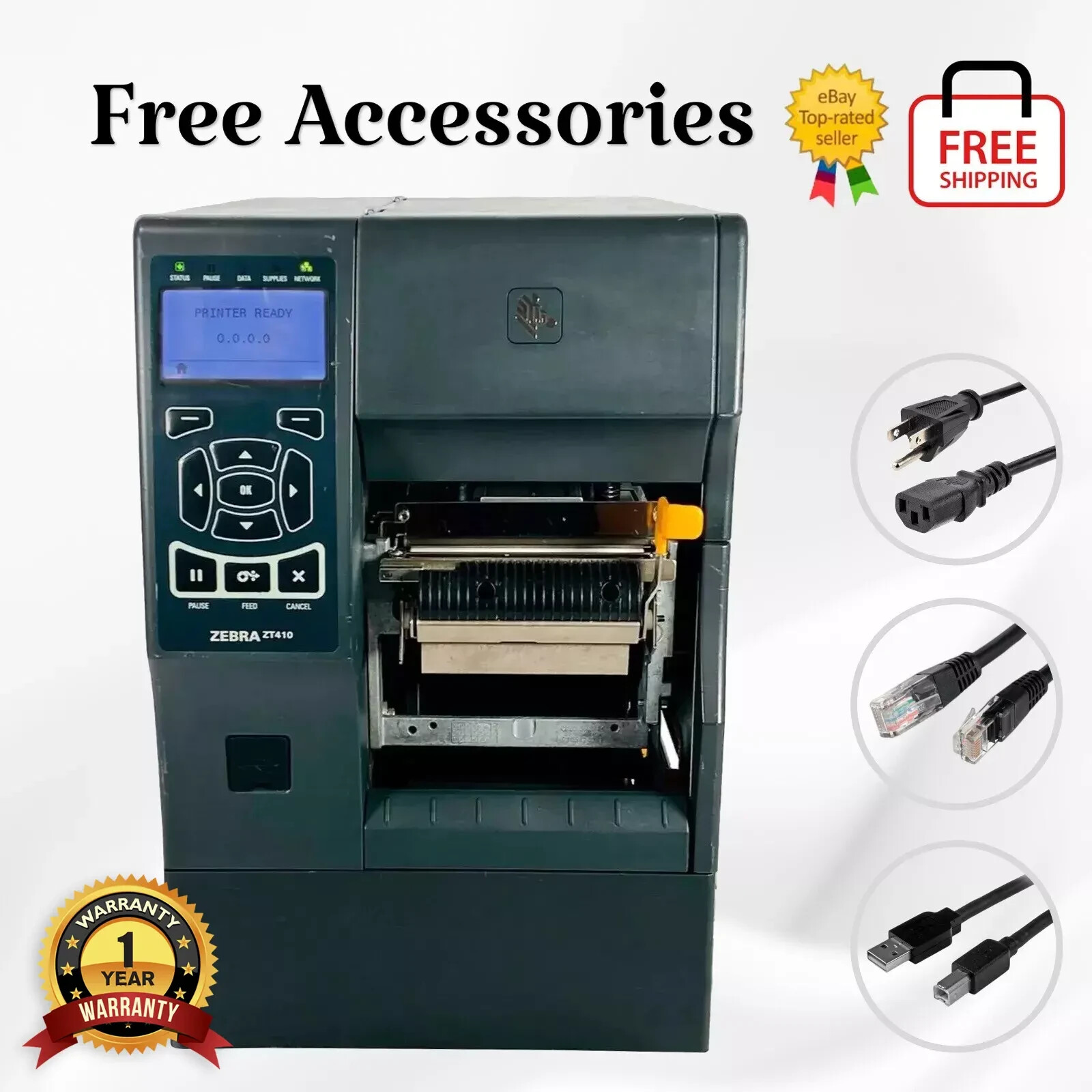 Zebra ZT410 Thermal Transfer Barcode Printer Peeler Rewinder BT Ethernet USB