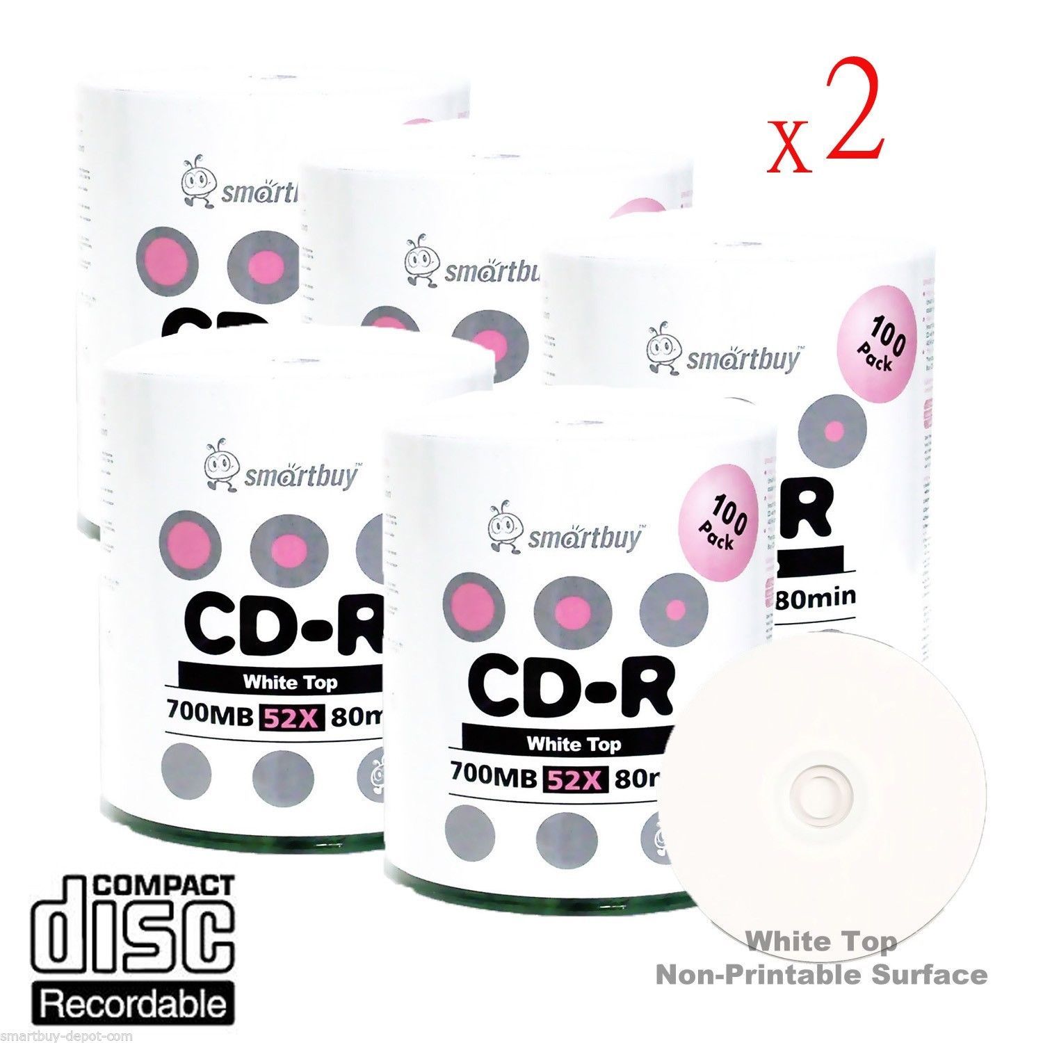 1000-Pack SmartBuy Grade A+ Blank CD-R 52X 700MB/80Min White Top Recordable Disc