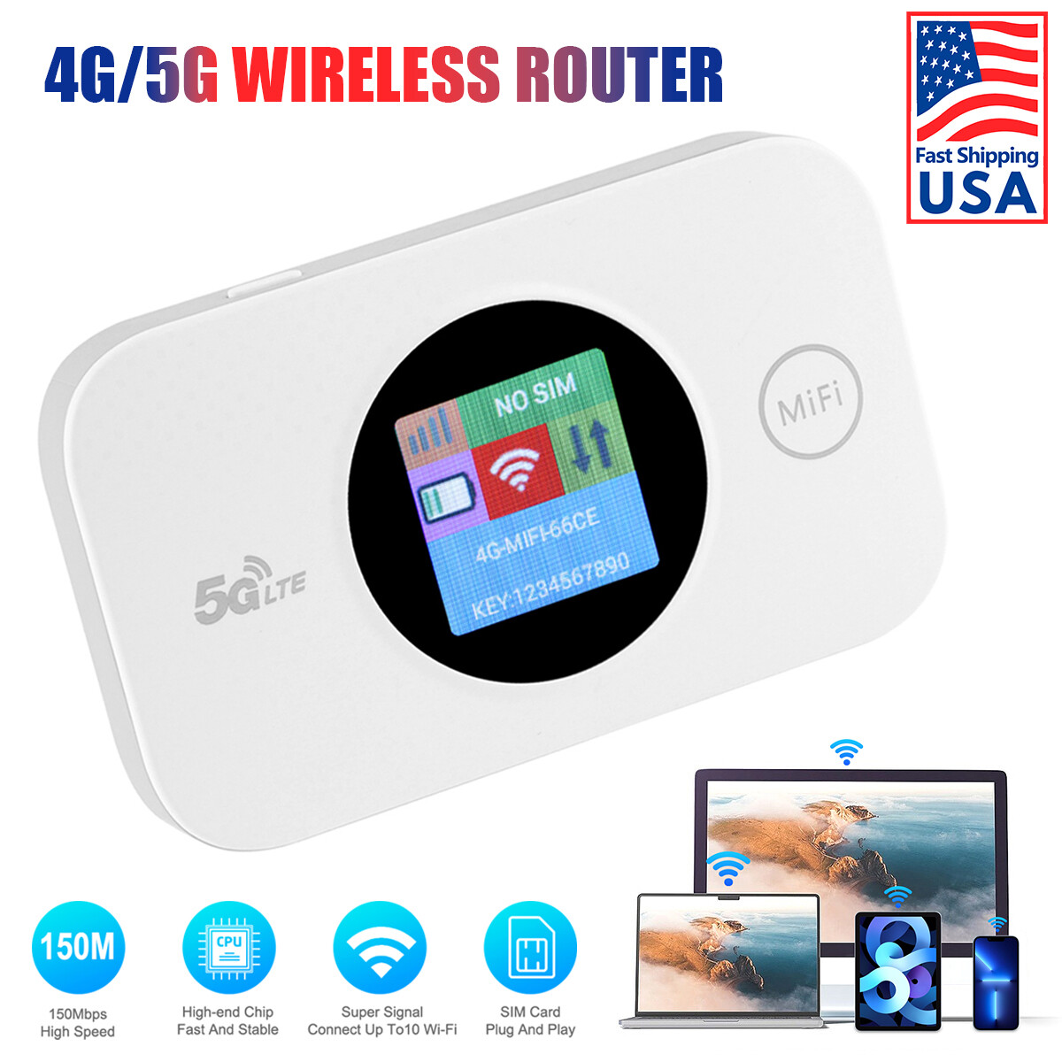 Unlocked 4G/5G LTE Wireless WiFi Router Mobile Broadband MIFI LED Modem Hotspot