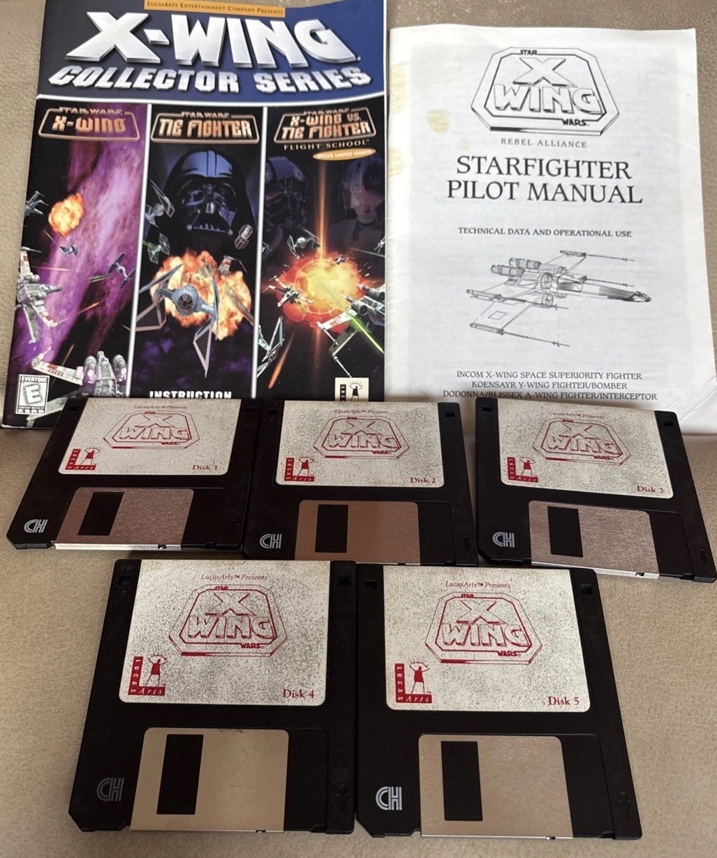 Vintage Star Wars X-Wing Disk Set With Instruction Manual & Pilot Manual