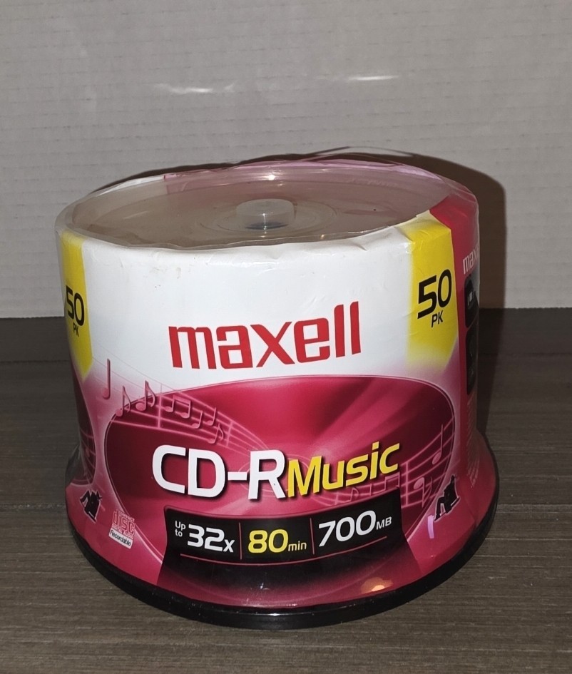 New Sealed Maxell CD-R Music 50 Disc Spindle Case 80 Min. Recordable 