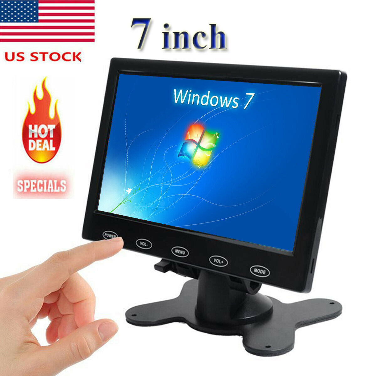 7'' Ultra Thin TFT LCD Color PC Monitor Audio Video HDMI VGA Input w/ Speaker-US