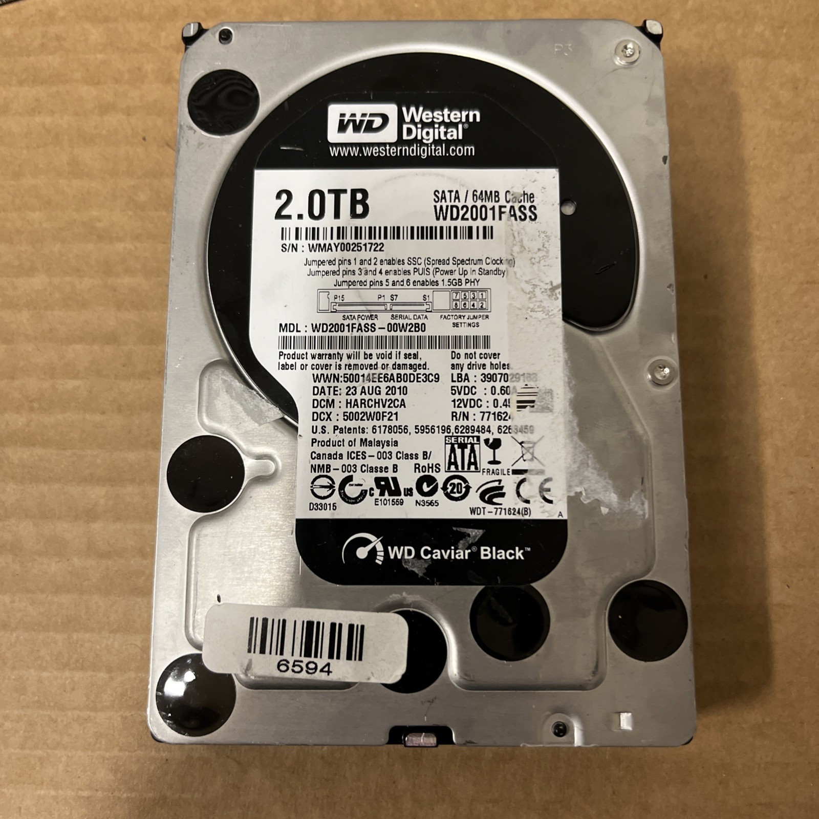 Western Digital Caviar Black 2TB Internal 7200RPM 3.5" (WD2001FASS) HDD - USED