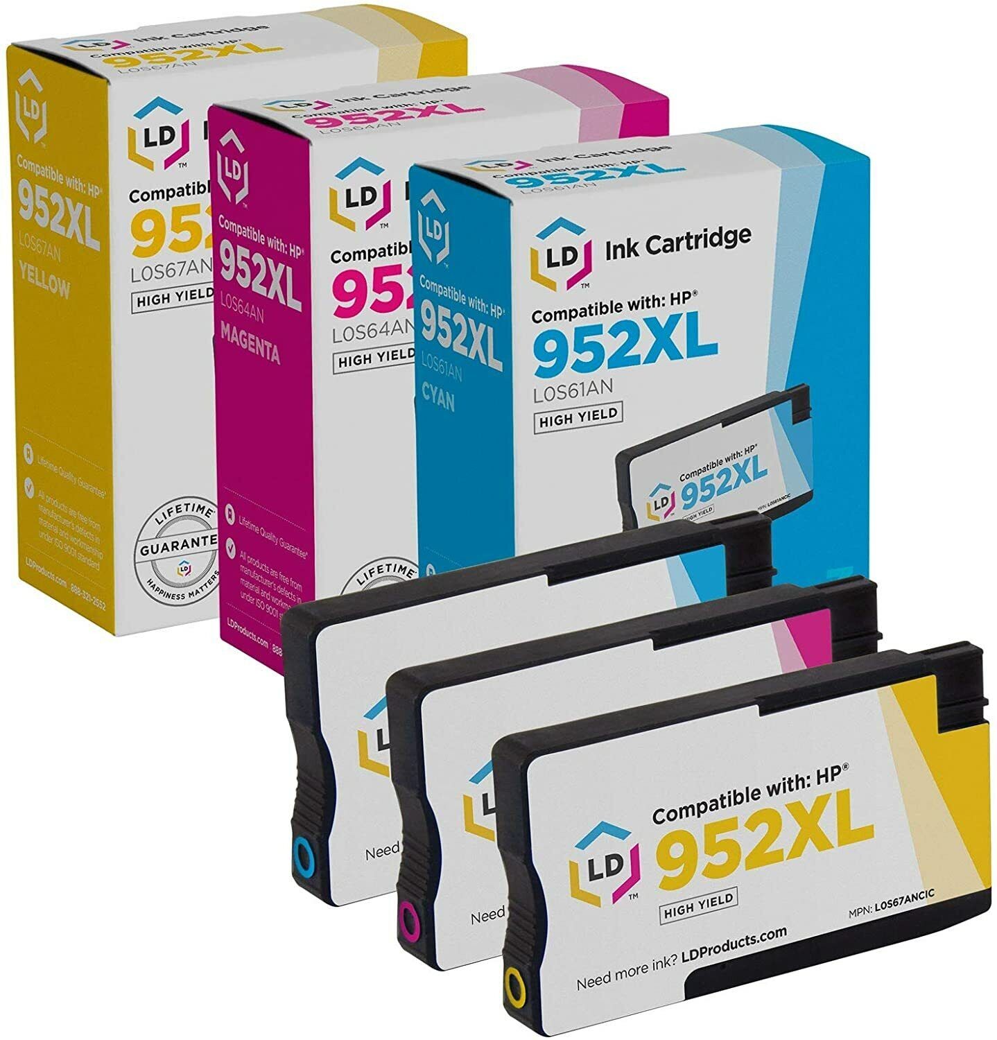 LD 3pk Comp Ink Cartridge for HP 952XL 952 OfficeJet 7740 8702 8715 CMY