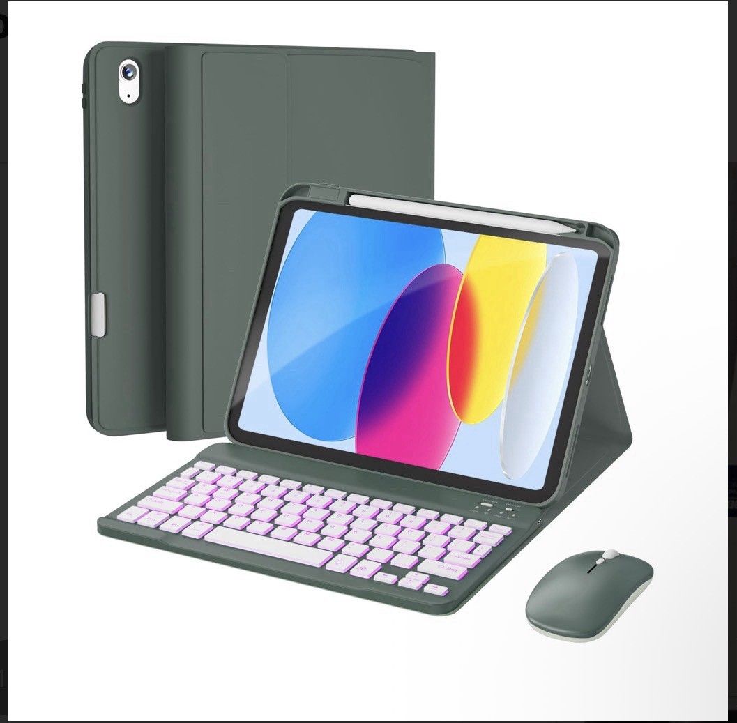 RAYMCRAFT iPad 11th Gen Case w/ Keyboard & Mouse Backlit Olive