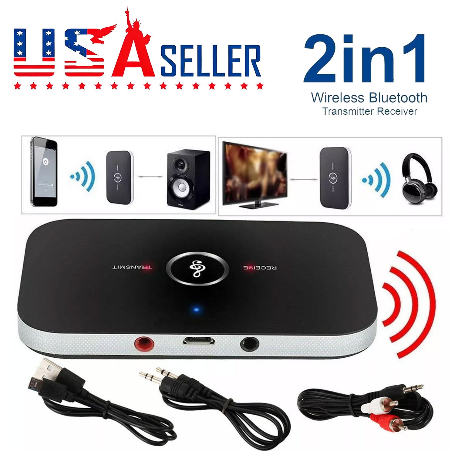 2in1 Bluetooth receiver and transmitter RCA to 3.5mm adapter for old speaker TV.
