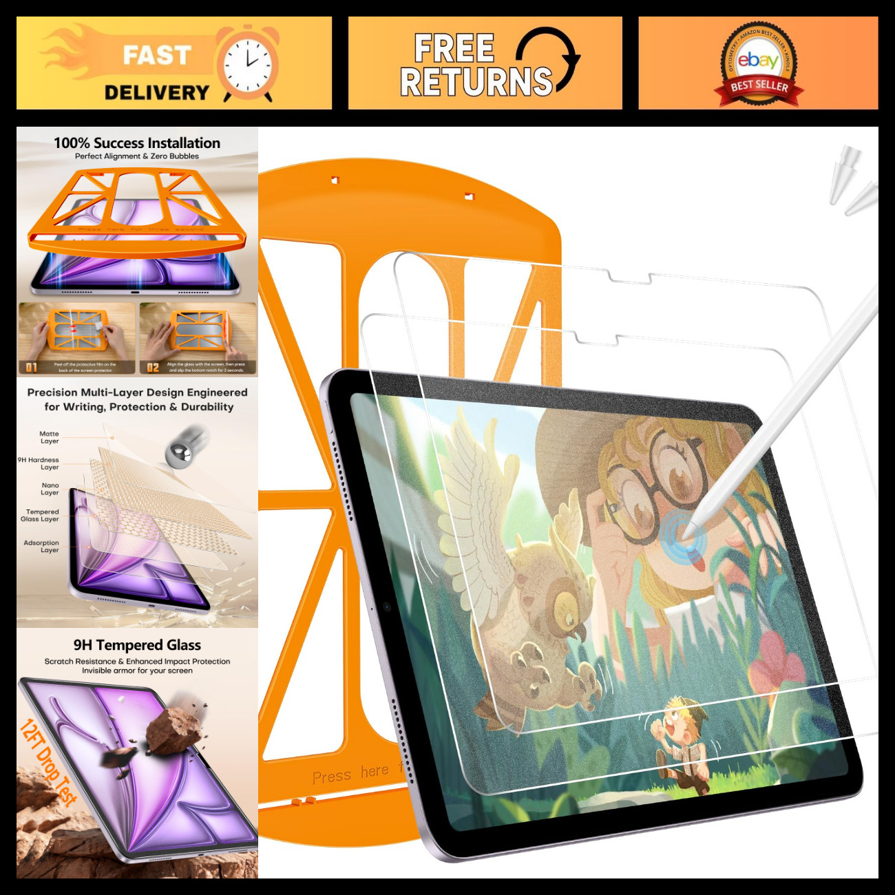 2 Pack Paper-Feel Screen Protector for iPad Air 11" M4/M3/M2 - Anti-Glare, Scrat