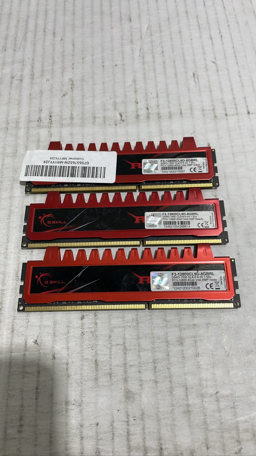 G.SKILL Ripjaws DDR3-1600 PC3-12800 F3-12800CL9D-8GBRL Lot Of 3