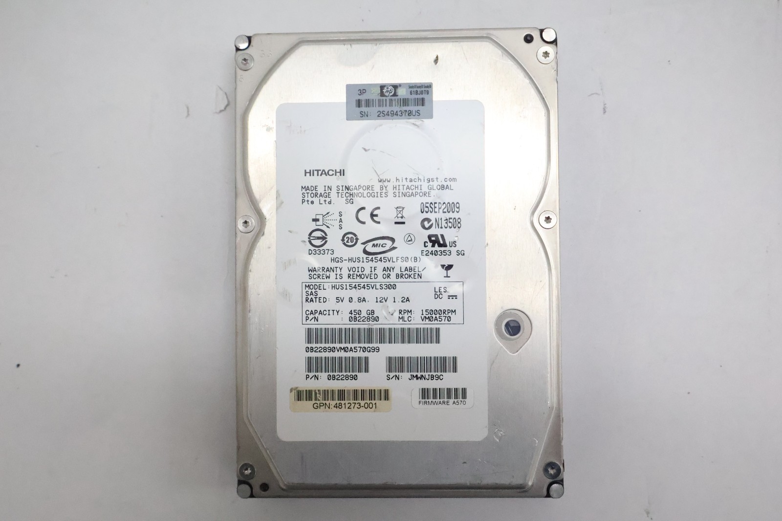 Hitachi Ultrastar 450GB 15K RPM SAS 3.5"Hard Drive HUS154545VLS300 HP 481273-001