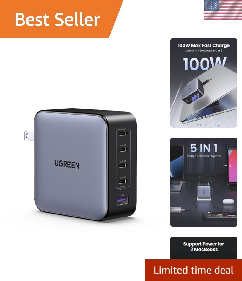 Compact Nexode 100W GaN Fast Charger - 5 Ports for Ultimate Device Compatibility