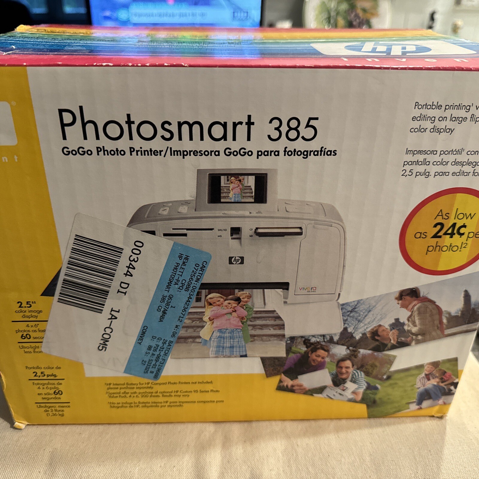 HP Photosmart 385 GoGo Photo Printer Bundle NIB Ink 100 Sheets Travel Case