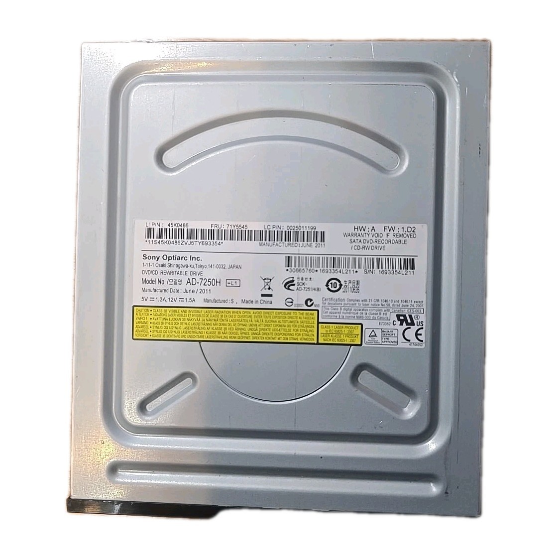 Sony Optiarc AD-7250H DVD Writer Optical Drive SATA DVD/CD Rewritable Drive