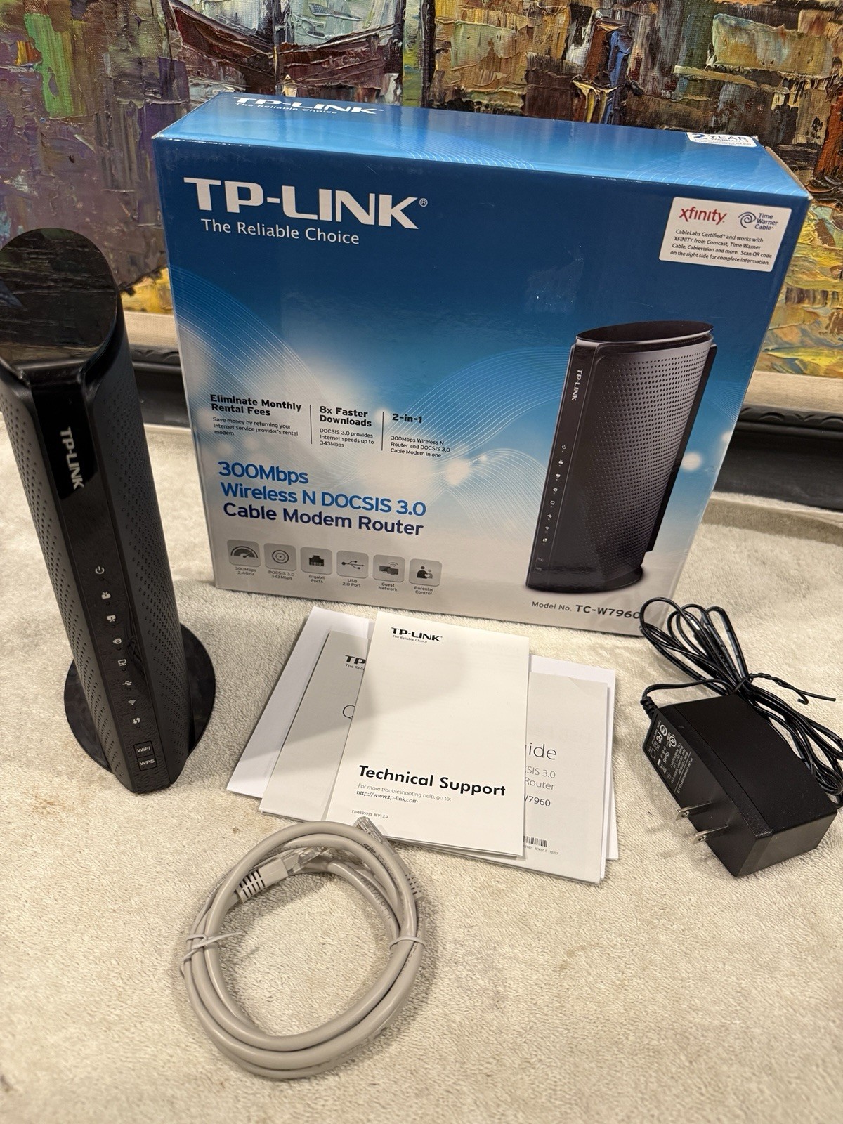 TP-LINK TC-W7960 DOCSIS 3.0 Cable Modem Router 300Mbps WiFi 4 LAN USB Open Box