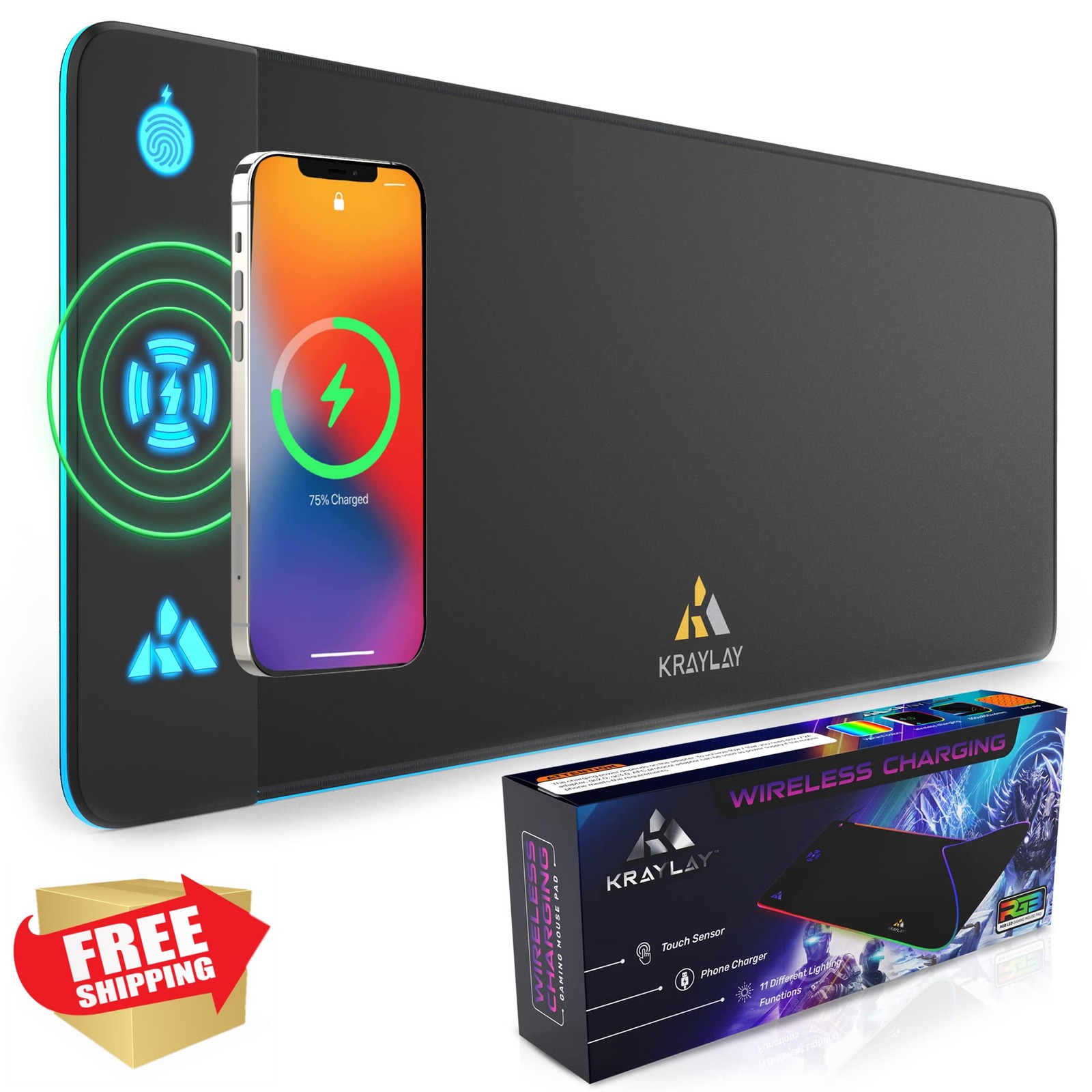Kraylay XXL RGB Gaming Mouse Pad with Wireless Charger, 11 Colors LED Mouse M...
