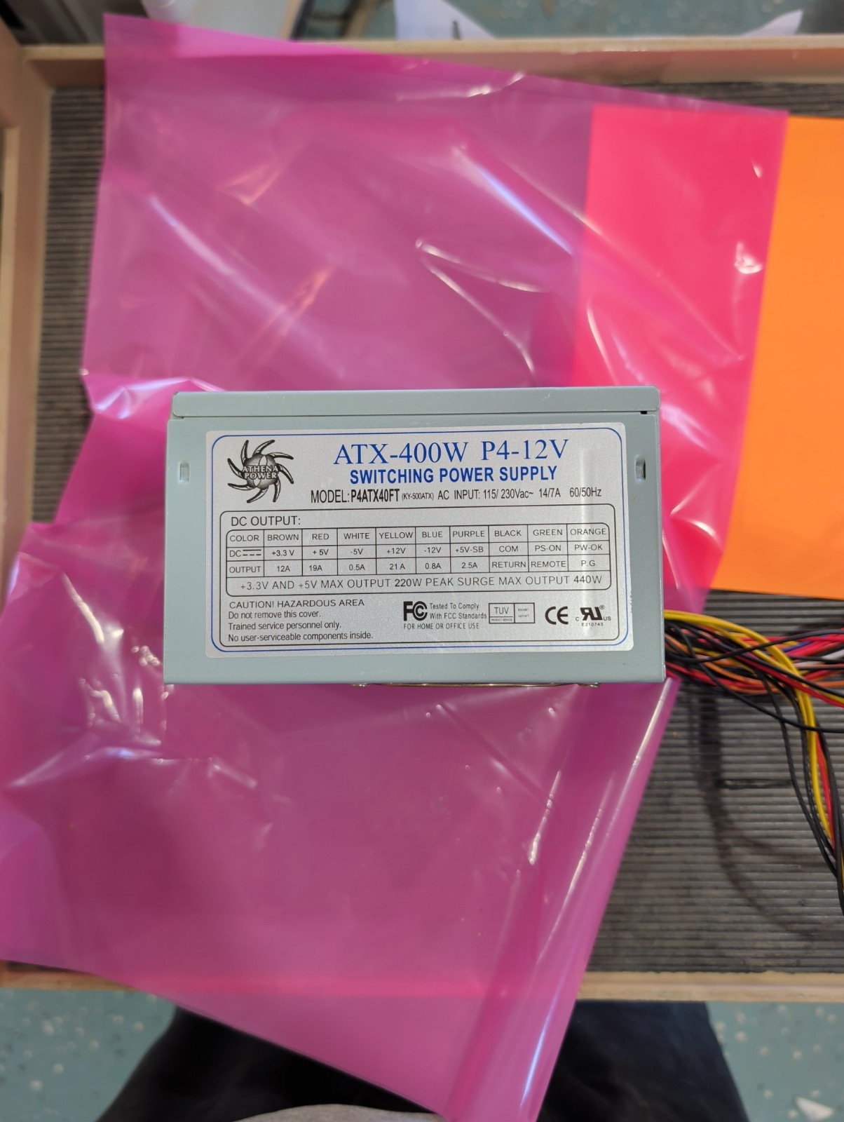 Vintage Athena Power ATX-400W Switching Power Supply P4ATX40FT 