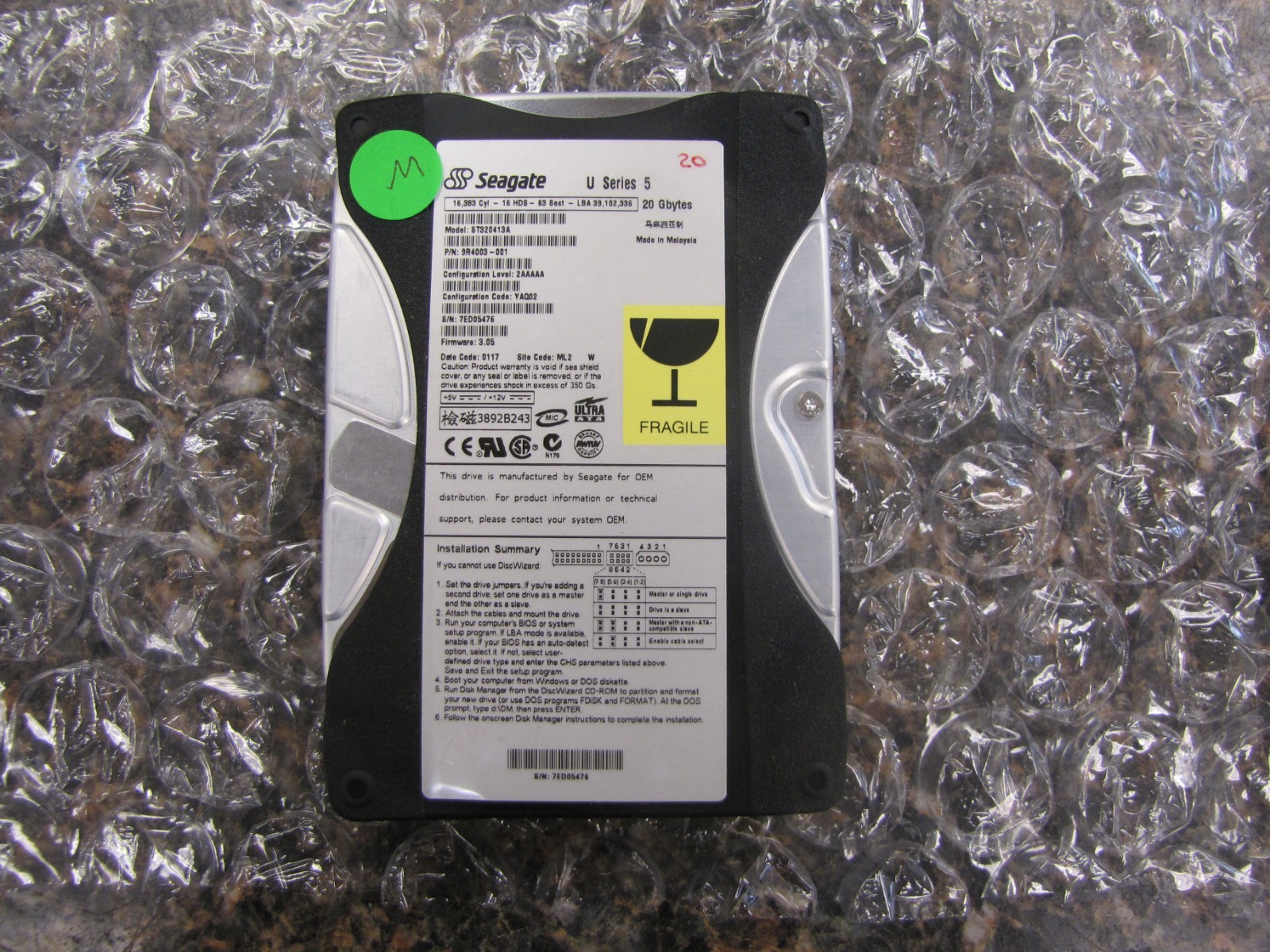 Seagate U5 20 GB Internal 5400 RPM 3.5" ST320413A Hard Drive -TESTED - NM25