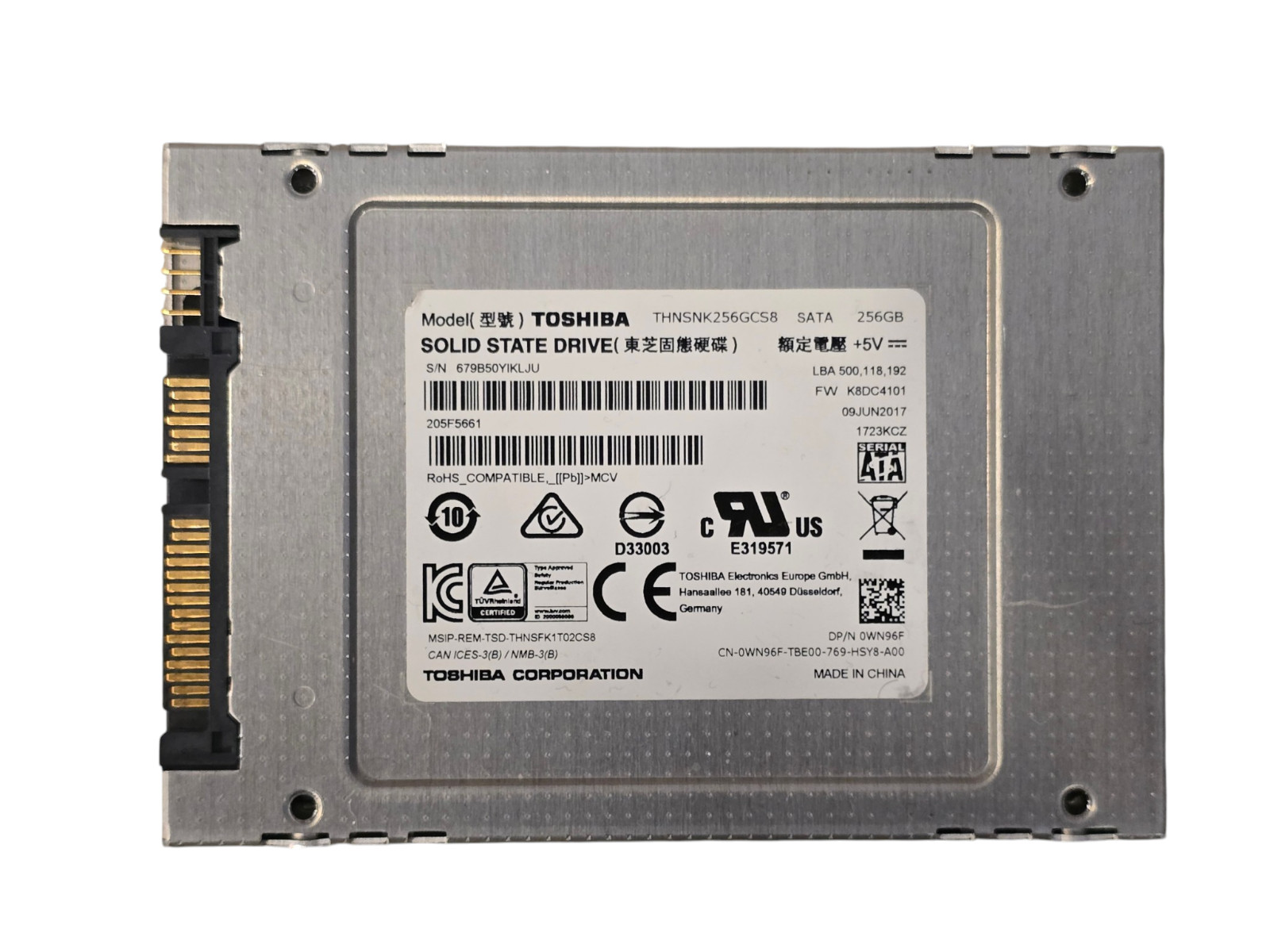 Toshiba 256GB 2.5" SATA SSD Solid State Drive THNSNK256GCS8 Dell 0WN96F