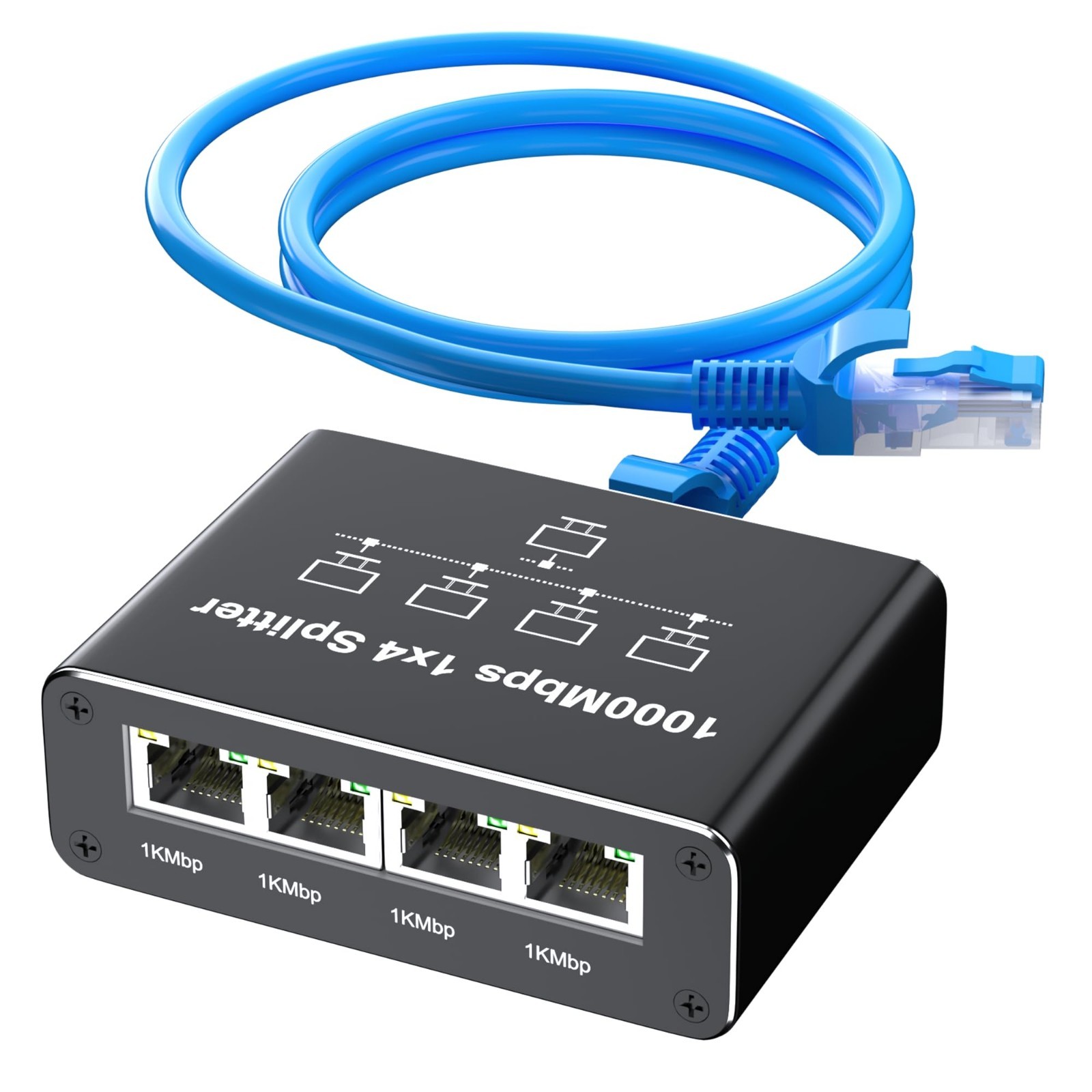 Ethernet Splitter 1 to 4 Gigabit RJ45 with 4.92ft Cat6 Cable USB Power