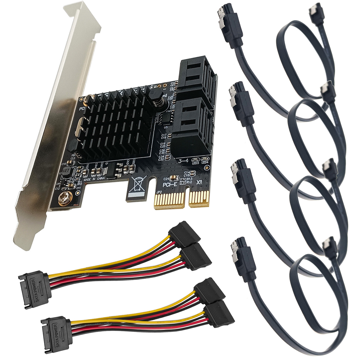 PCI-e to SATA 3.0 Expansion Adapter 4 Port Controller Converter Data Power Cable