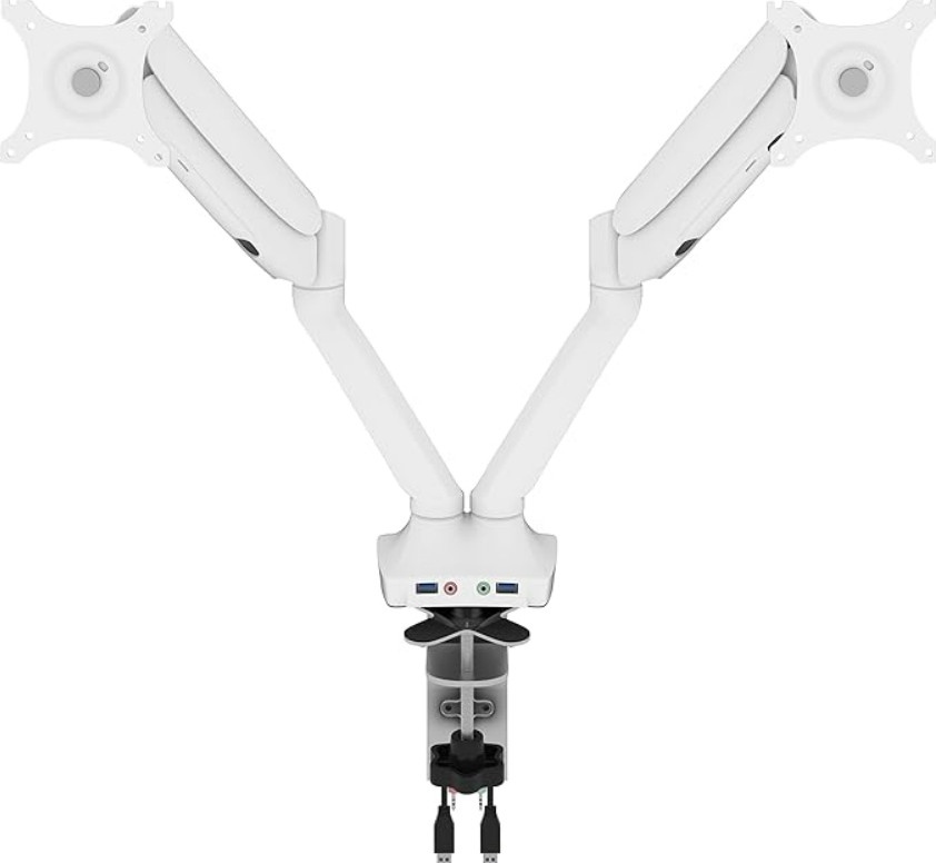 Bestar Universel Dual Monitor Arm with Pistons - White - AK-MA01D-17